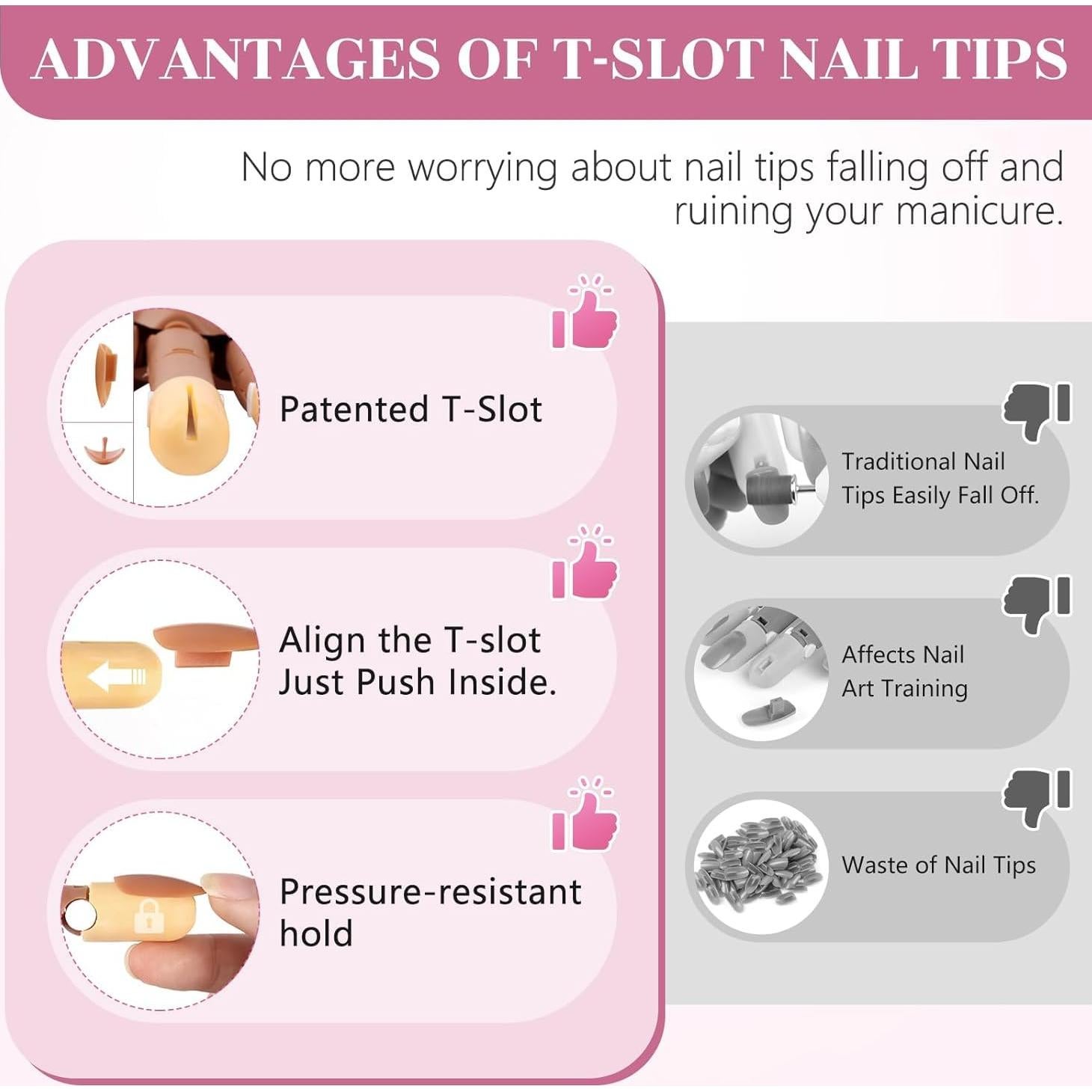 Set de Práctica de Uñas Acrílicas 3PCS con Base y 100 Puntas