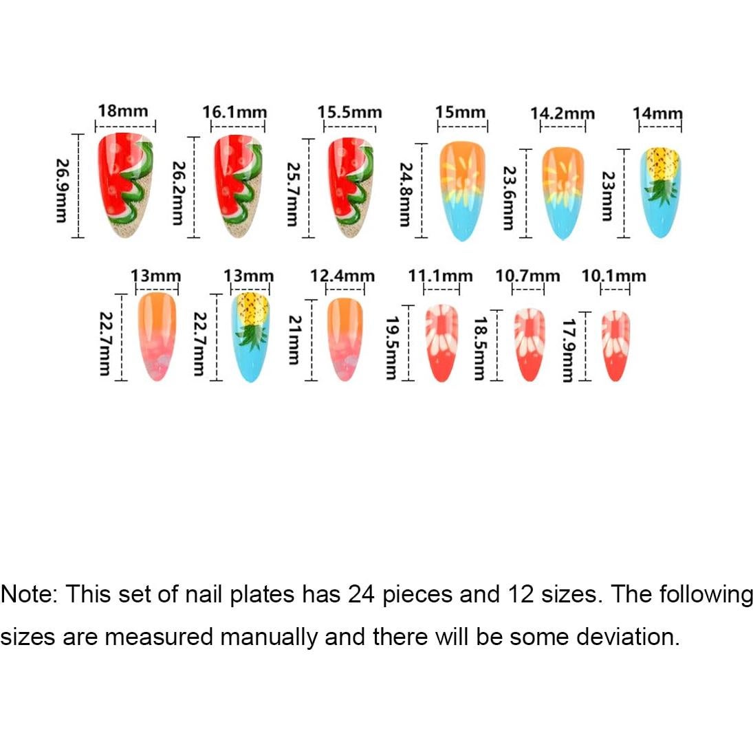 Uñas Postizas de Verano NGMATY 24Pcs Diseño Piña y Flores