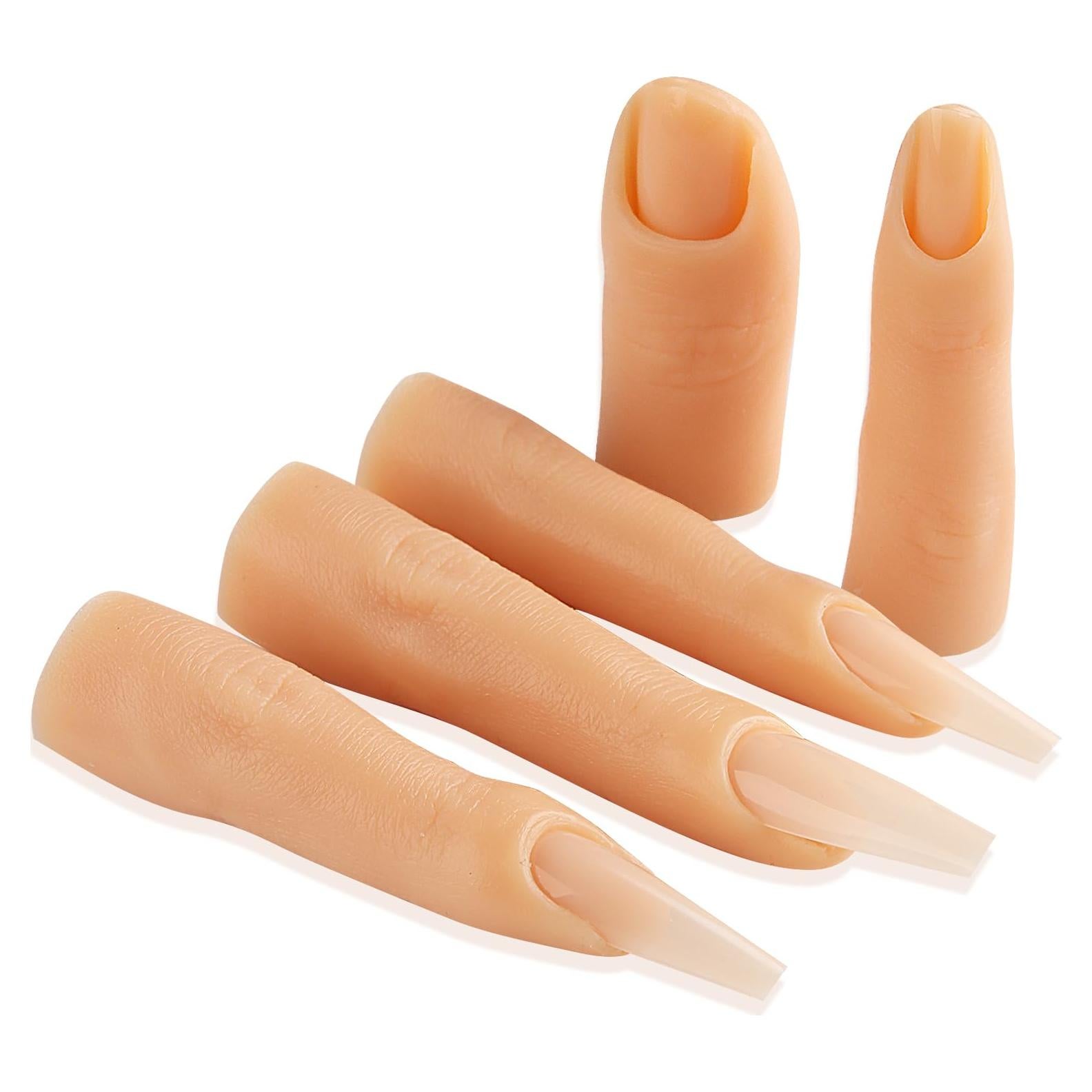 Kit de Práctica de Uñas Acrílicas Fspronail - 5 Dedos de Silicona con 96 Consejos