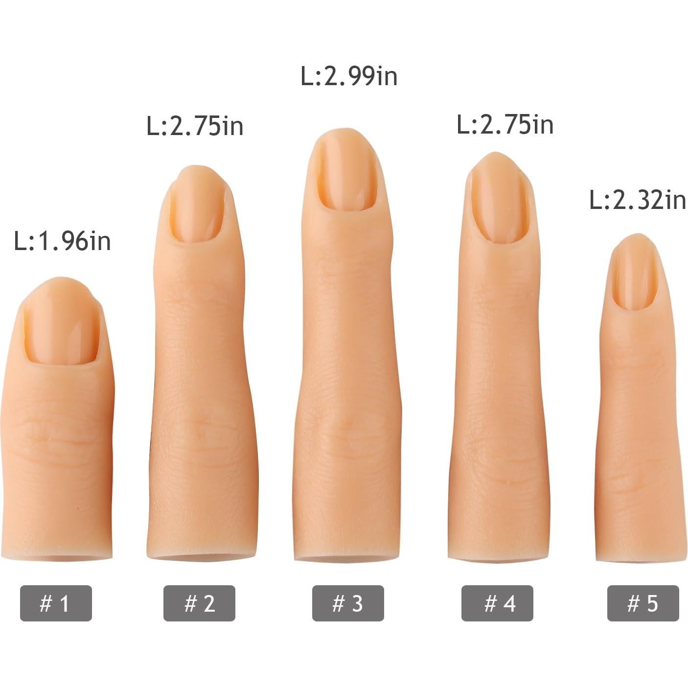 Kit de Práctica de Uñas Acrílicas Fspronail - 5 Dedos de Silicona con 96 Consejos