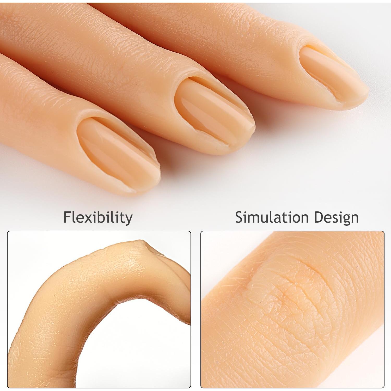 Kit de Práctica de Uñas Acrílicas Fspronail - 5 Dedos de Silicona con 96 Consejos