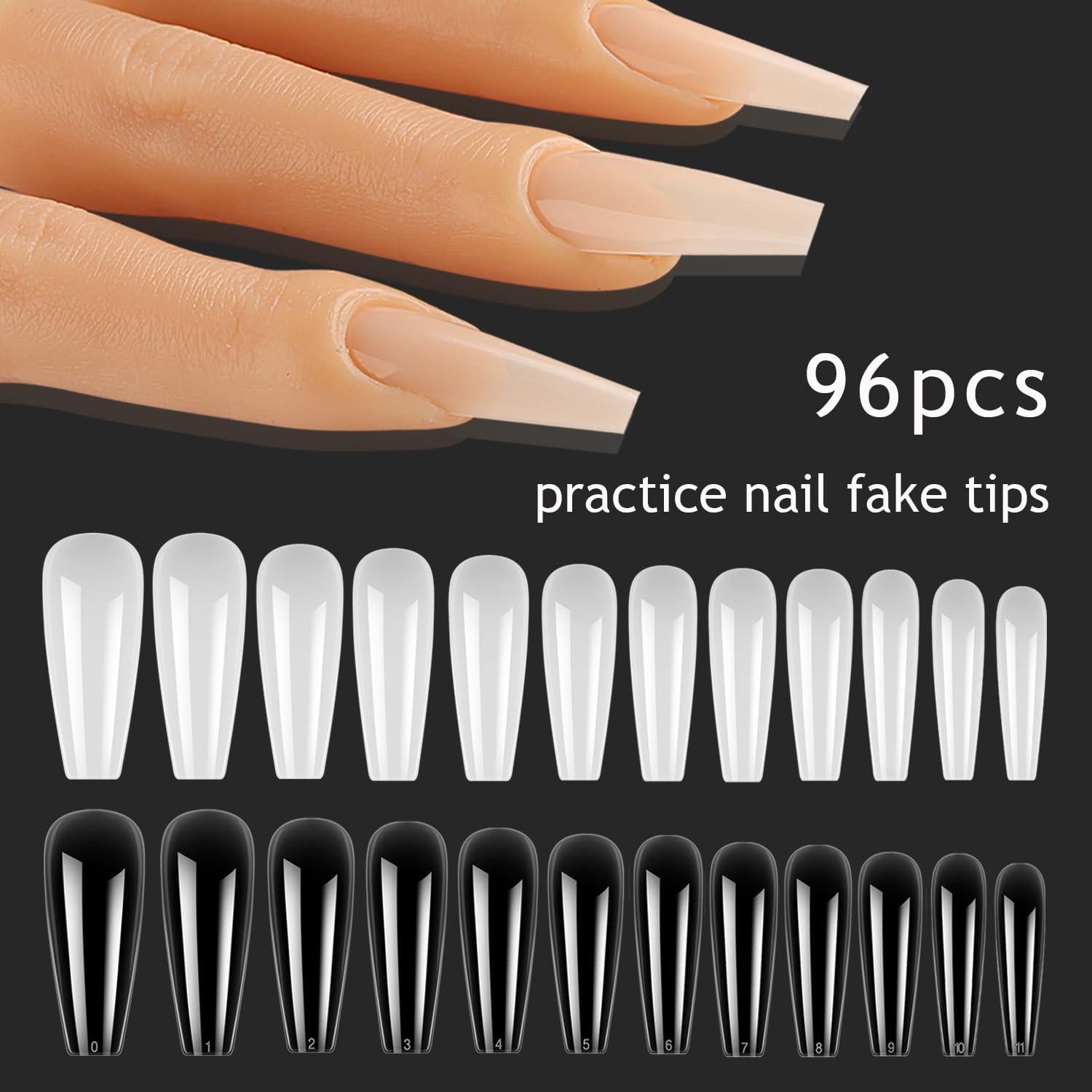 Kit de Práctica de Uñas Acrílicas Fspronail - 5 Dedos de Silicona con 96 Consejos