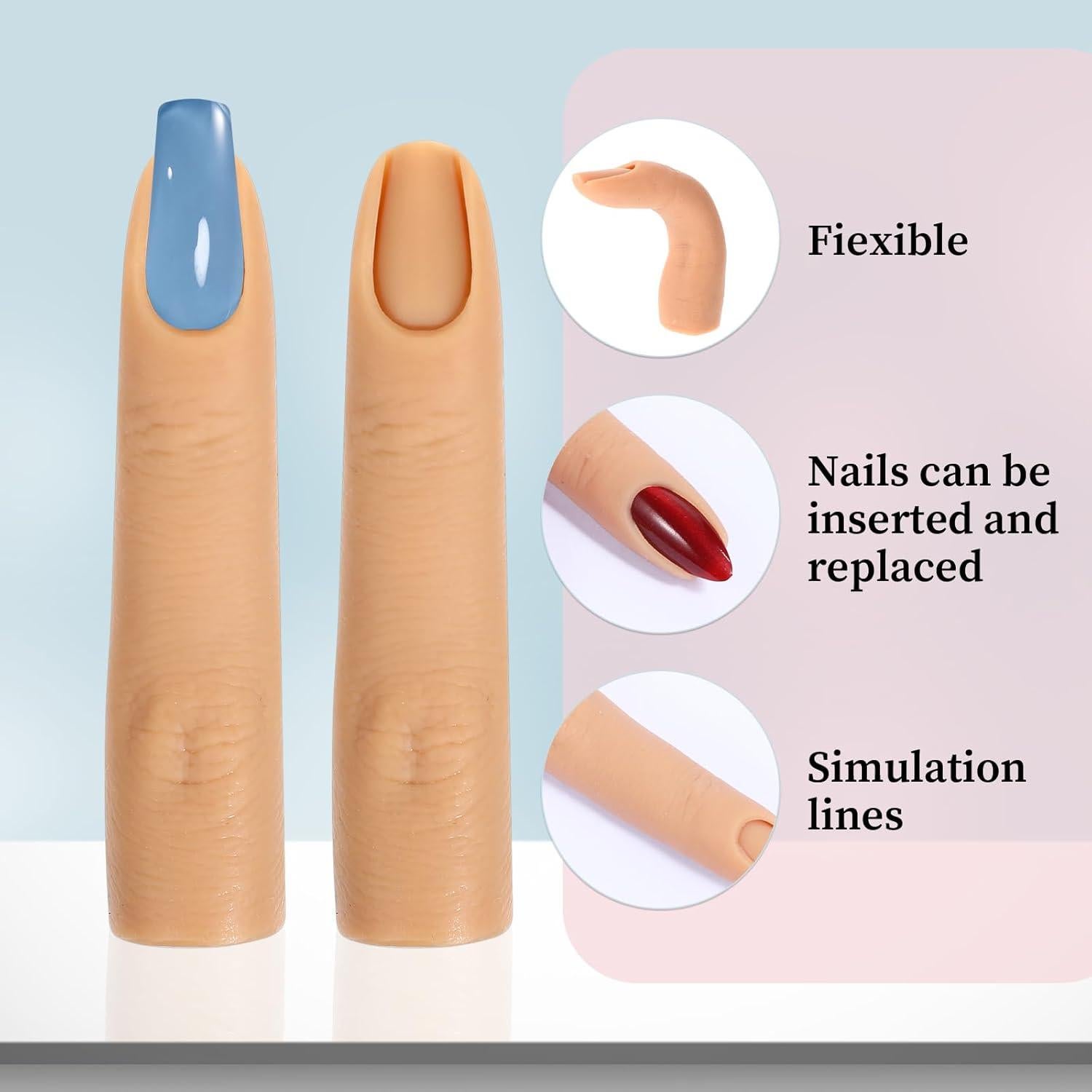 Dedos de Práctica de Silicona Giantree para Uñas Acrílicas - 2 Pcs