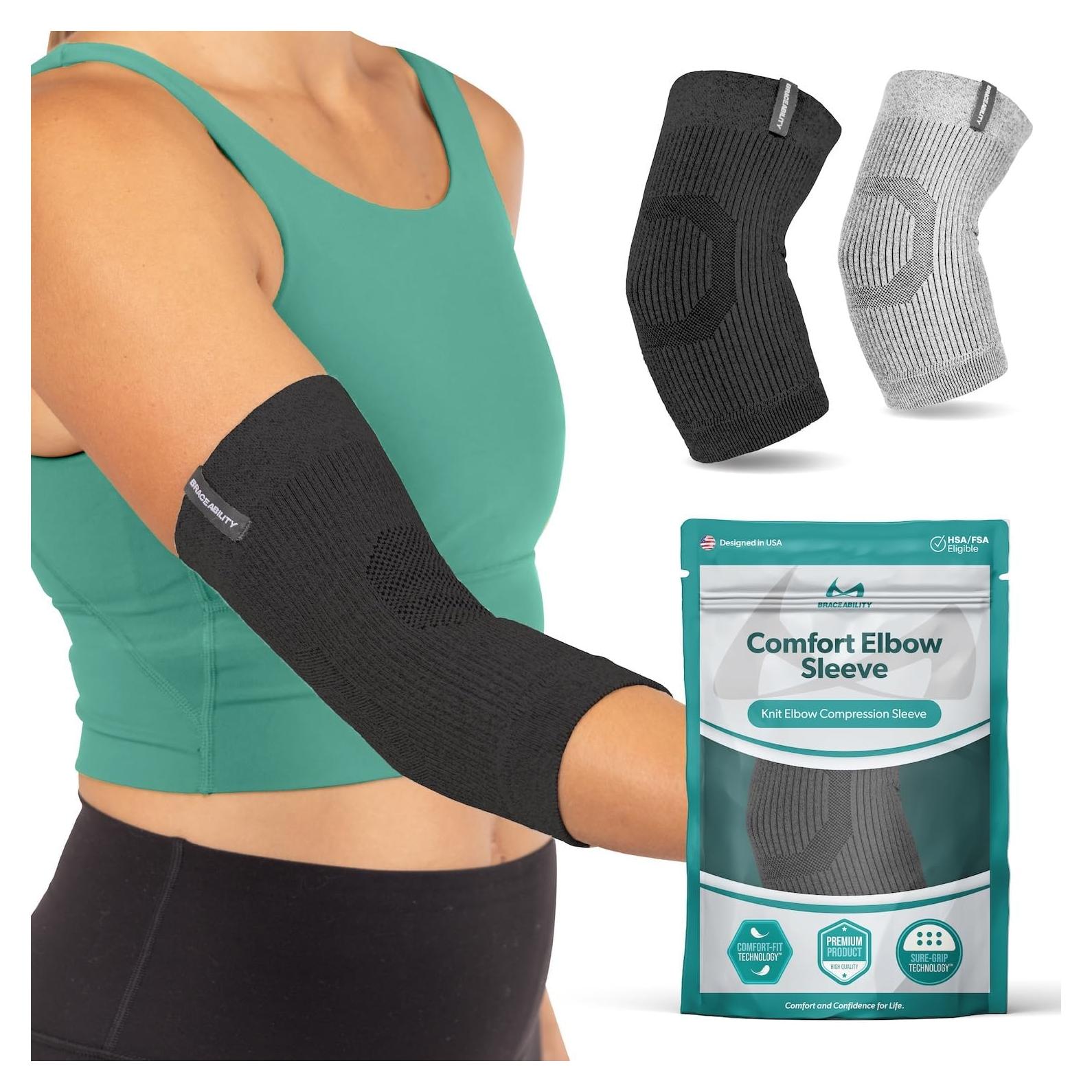 Manga de Compresión para Codo BraceAbility - Alivio Tendinitis, Bursitis, Artritis, Unisex, Mediana, Negra