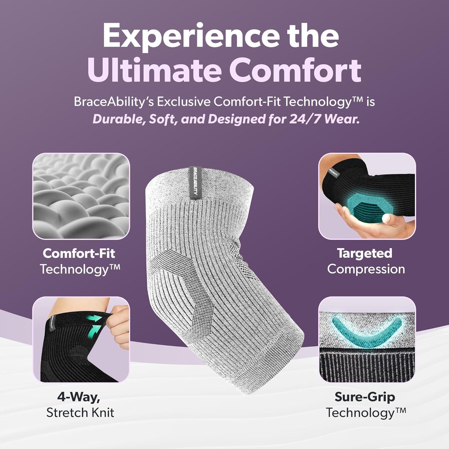 Manga de Compresión para Codo BraceAbility - Alivio Tendinitis, Bursitis, Artritis, Unisex, Mediana, Negra