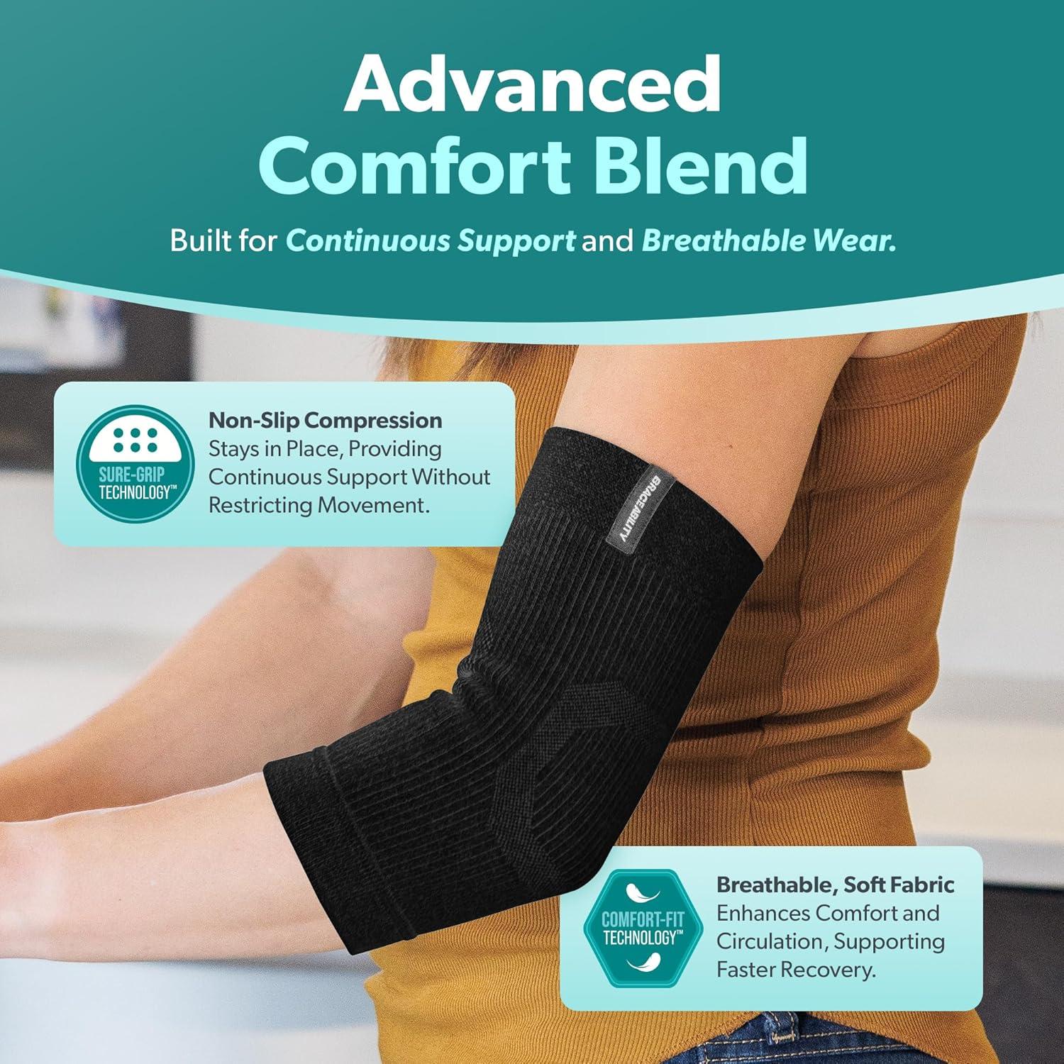 Manga de Compresión para Codo BraceAbility - Alivio Tendinitis, Bursitis, Artritis, Unisex, Mediana, Negra