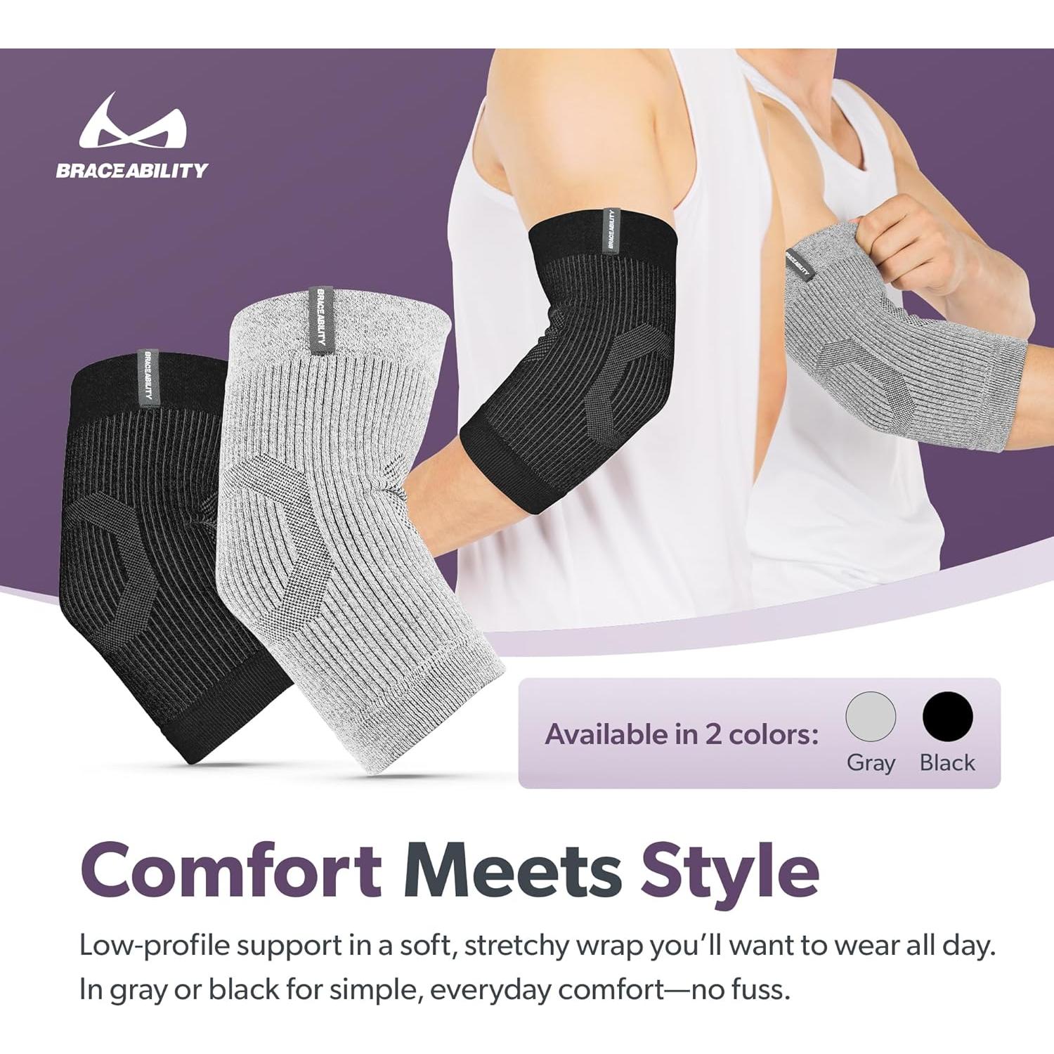 Manga de Compresión para Codo BraceAbility - Alivio Tendinitis, Bursitis, Artritis, Unisex, Mediana, Negra