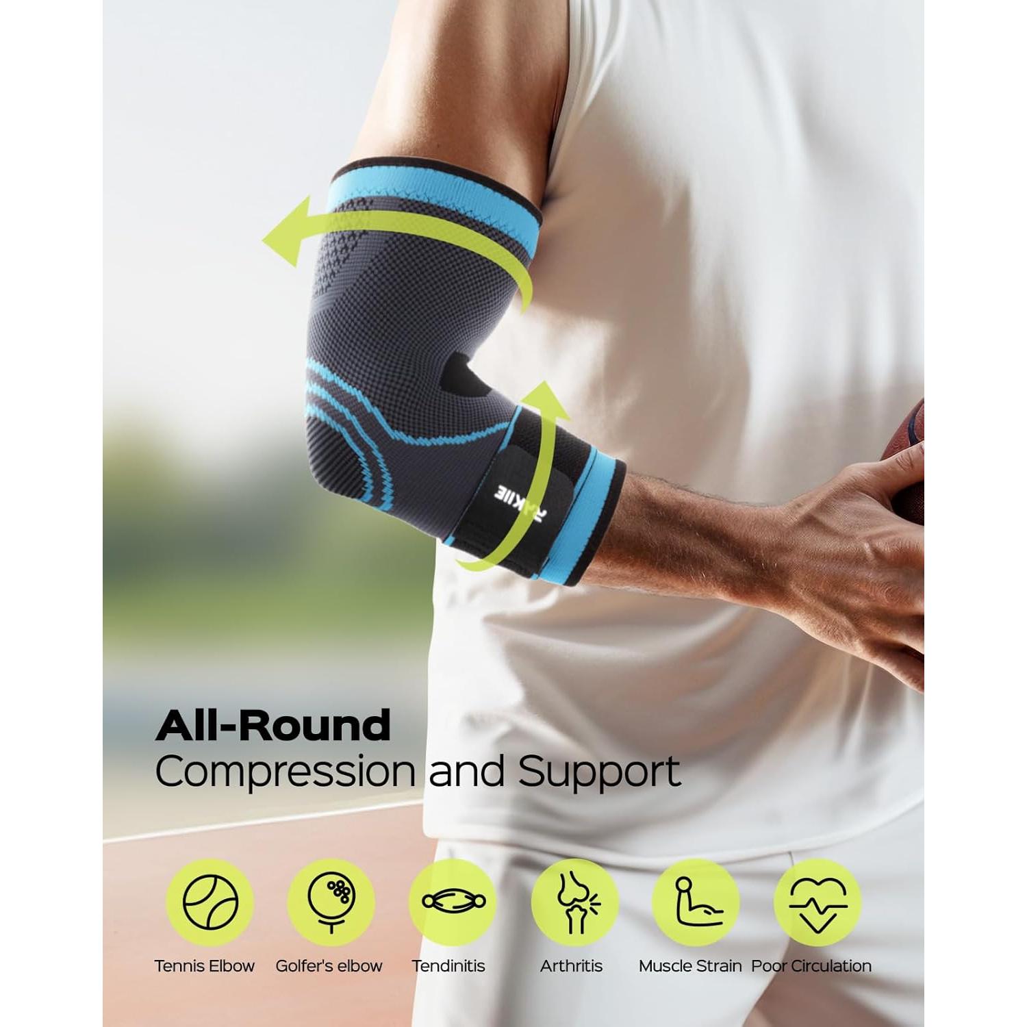 Manga de Compresión para Codo Rakiie Azul Mediano - Alivio Tendinitis