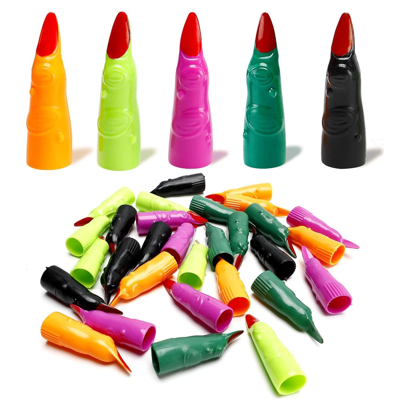30 Dedos de Bruja de Plástico Coloridos para Halloween - Gaprumi