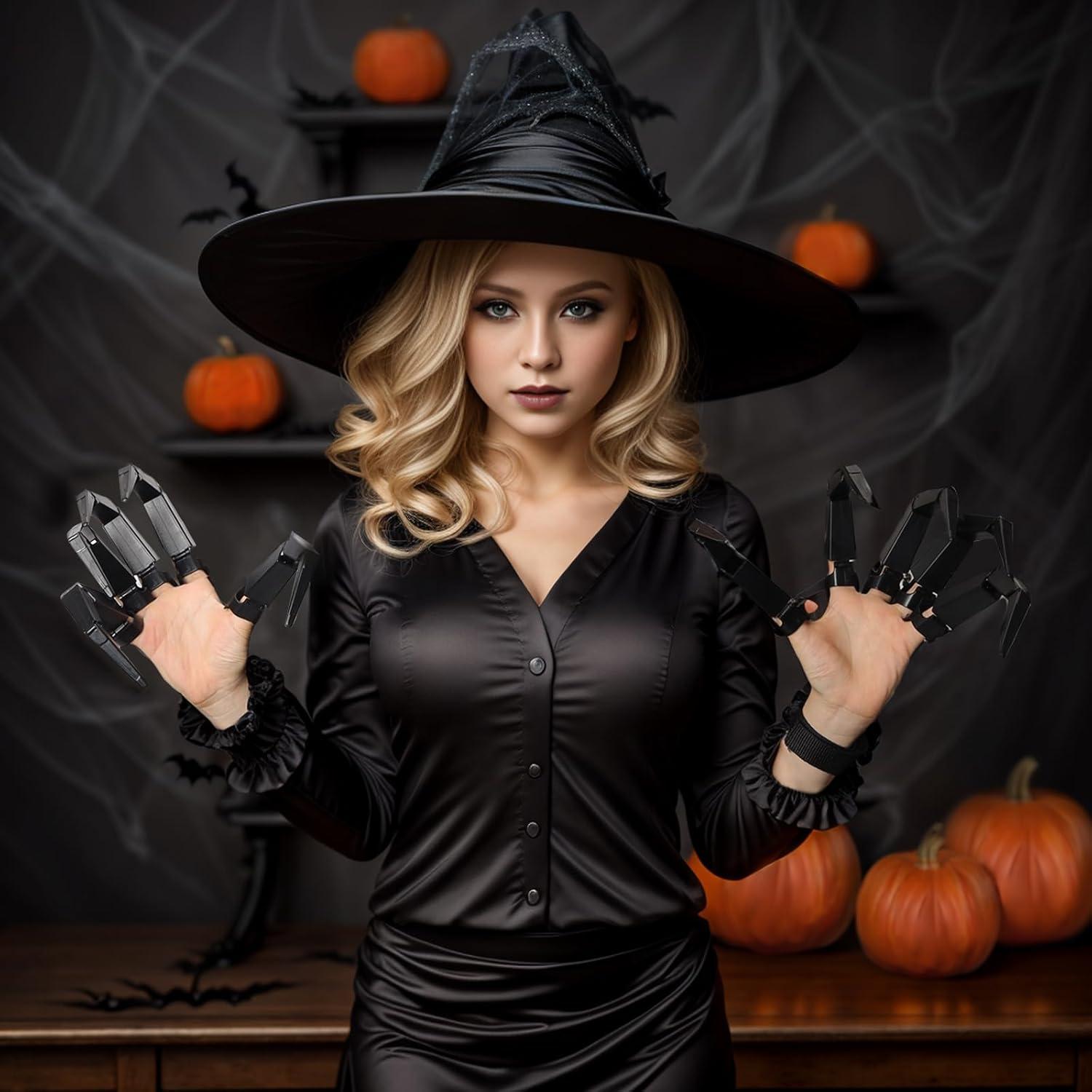 Extensiones de Dedos Articulados Halloween Hftjtsa - Guantes Garras Negras
