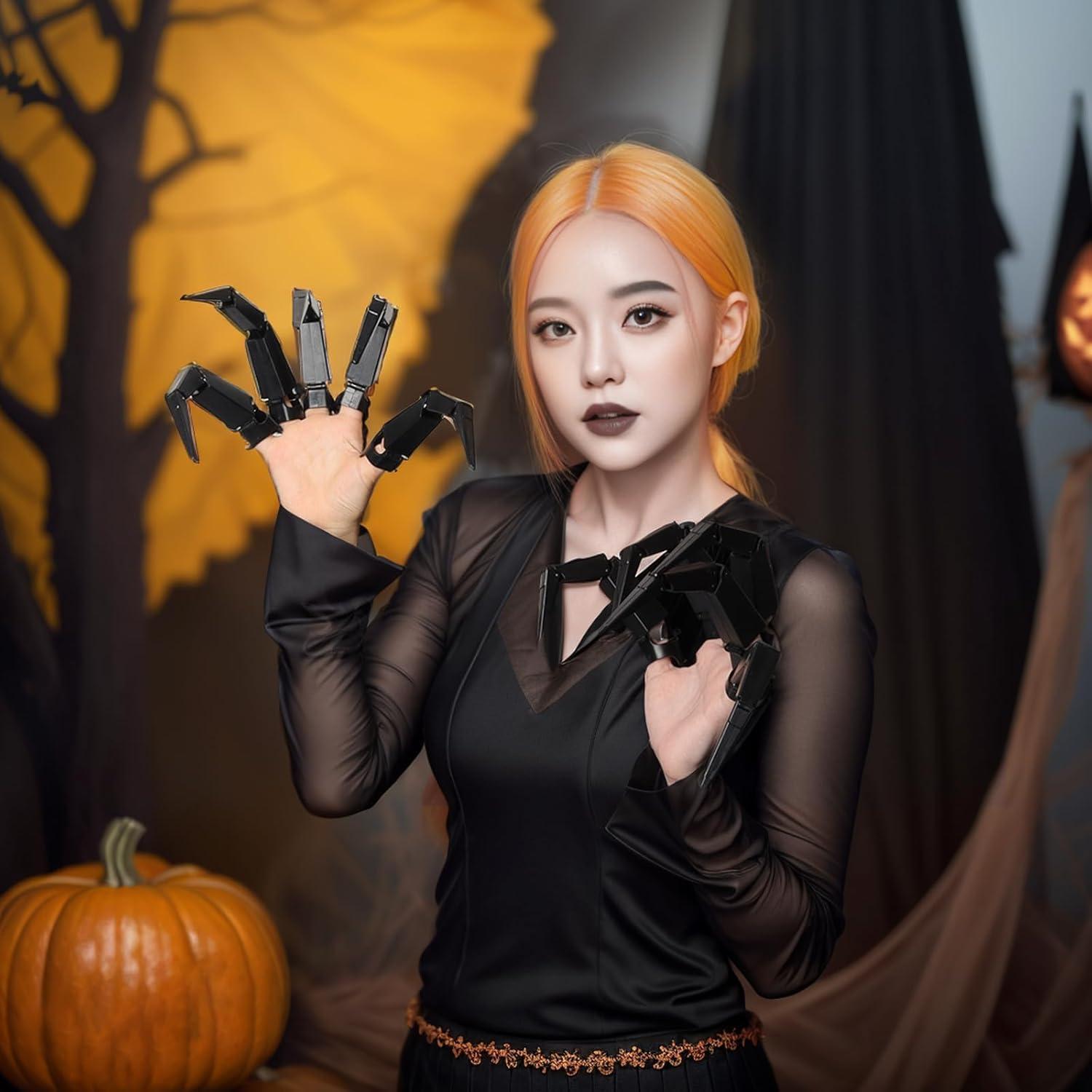 Extensiones de Dedos Articulados Halloween Hftjtsa - Guantes Garras Negras