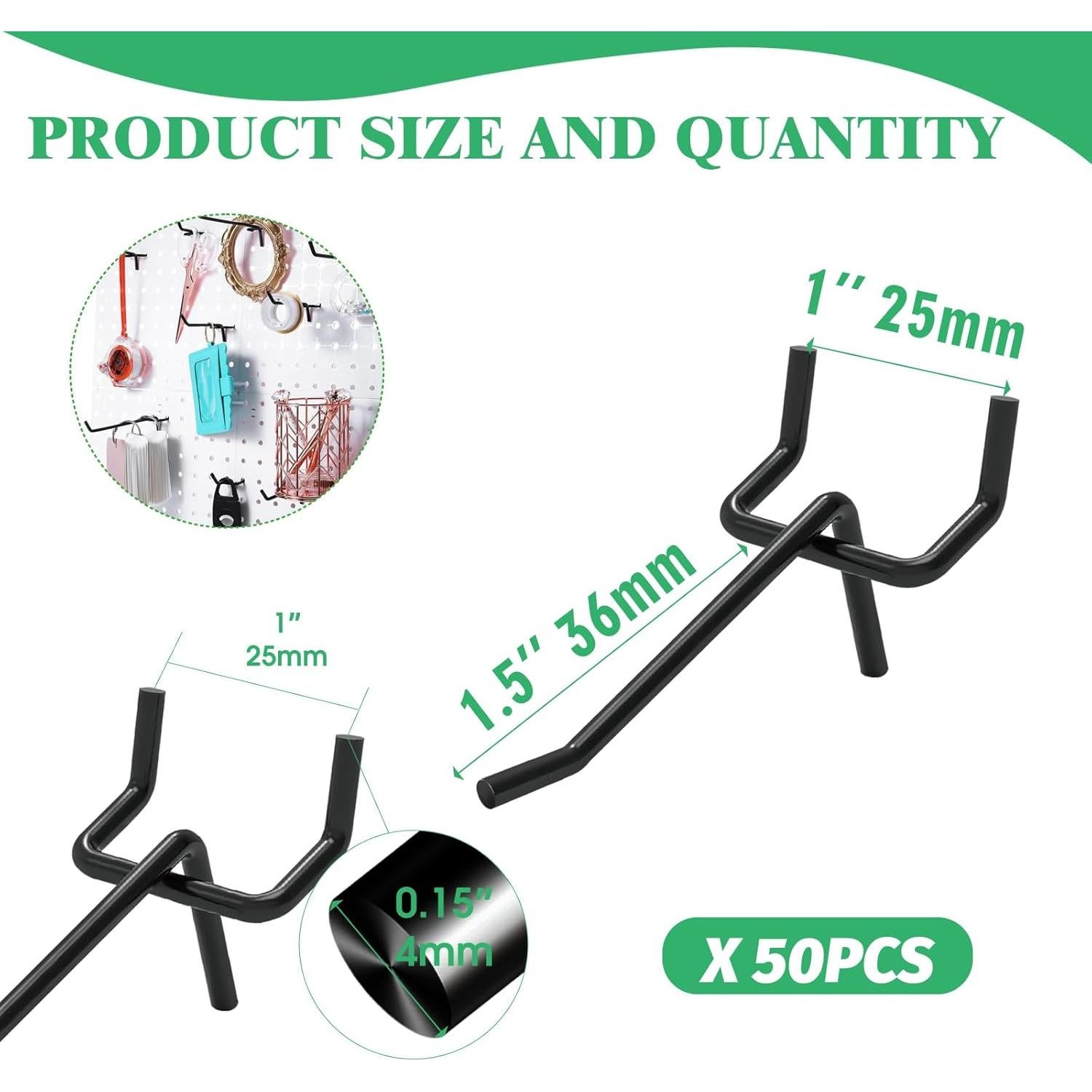 50 Ganchos de Metal para Tablero de Clavos Yauhar 5cm Negro