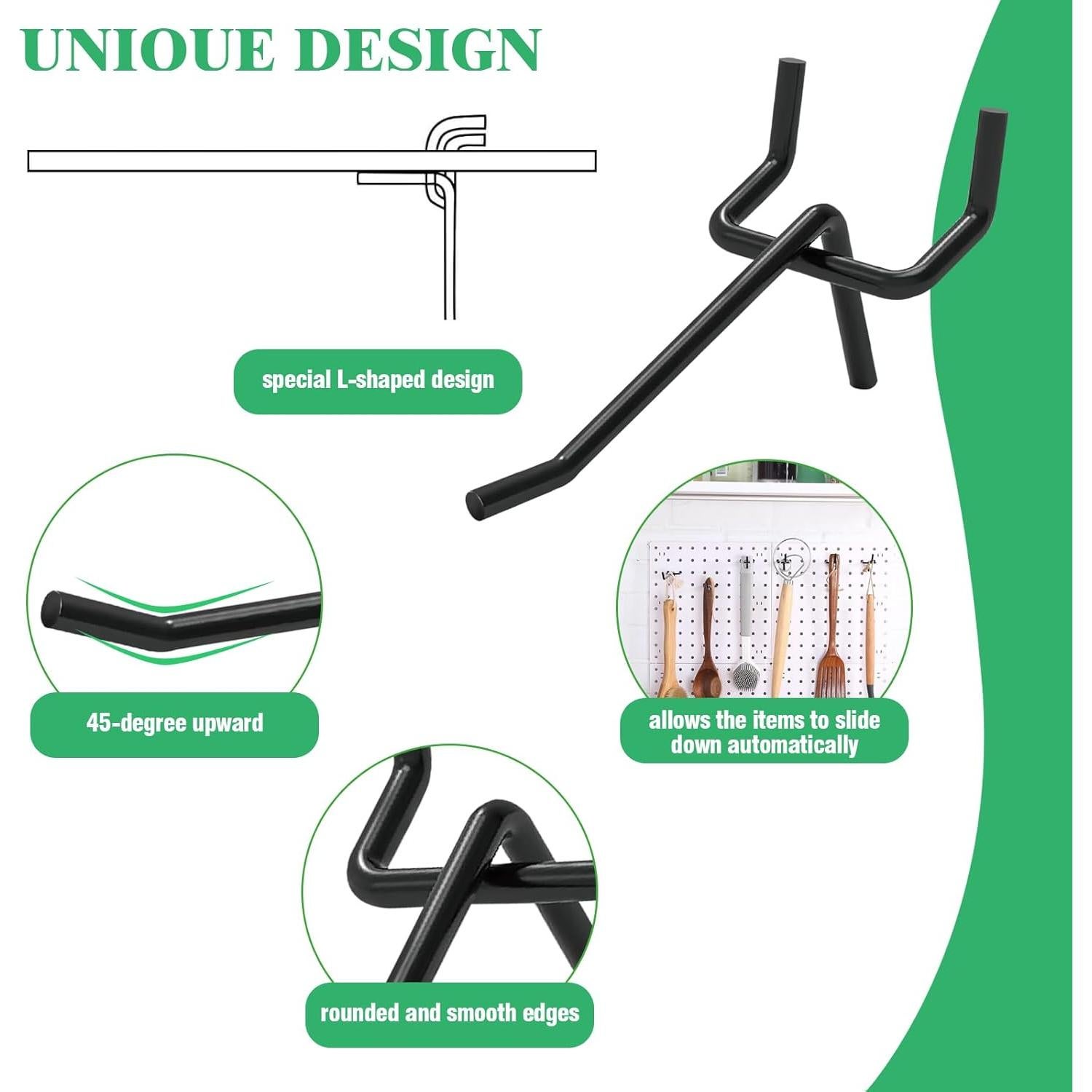 50 Ganchos de Metal para Tablero de Clavos Yauhar 5cm Negro