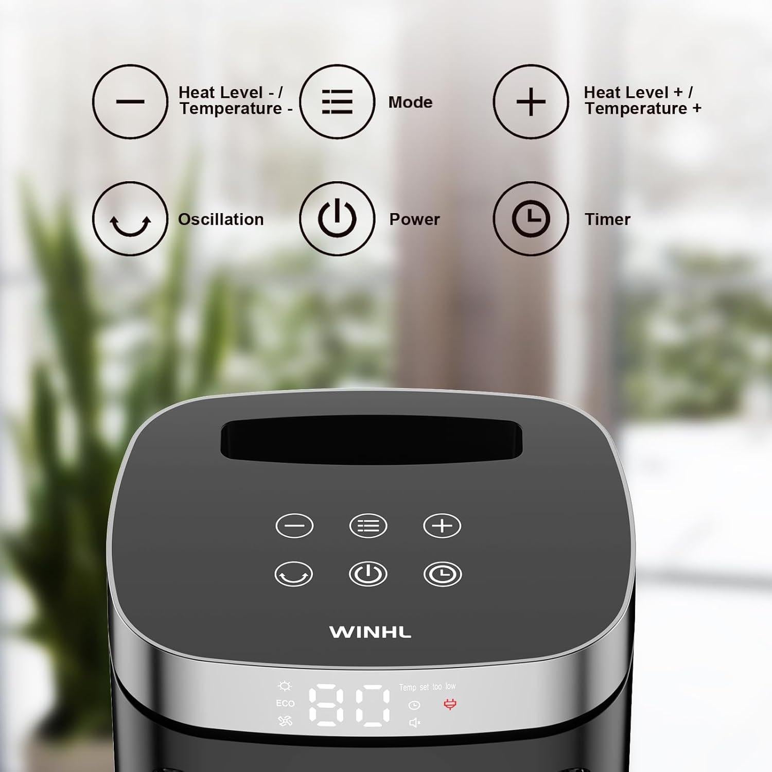 Calentador Eléctrico WINHL PTC 1500W con Control Remoto y Termostato