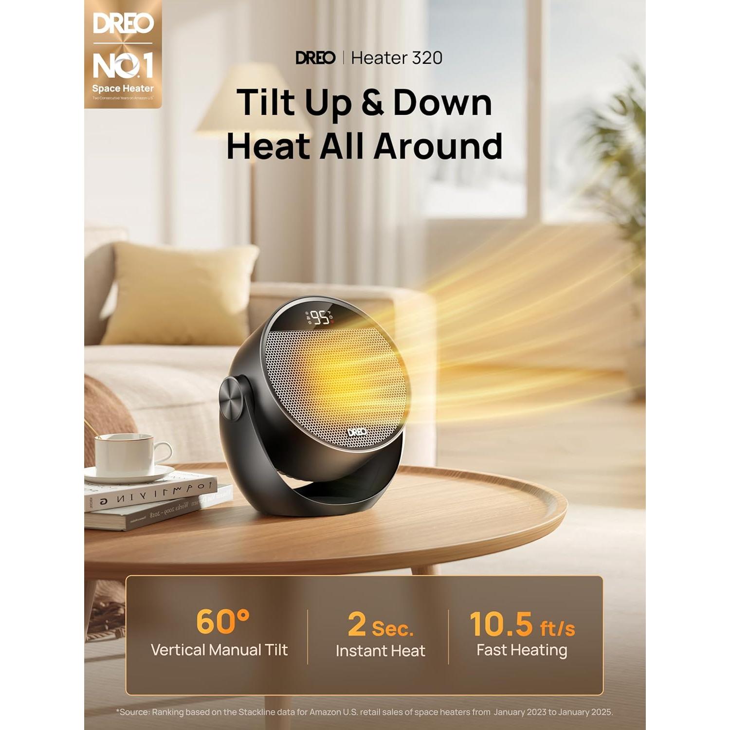 Calefactor Eléctrico Dreo 1500W Portátil Negro con Control Remoto