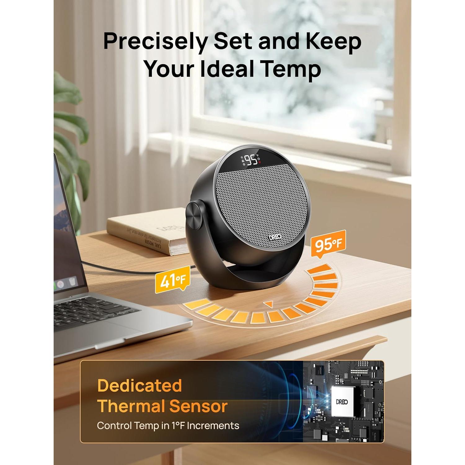 Calefactor Eléctrico Dreo 1500W Portátil Negro con Control Remoto