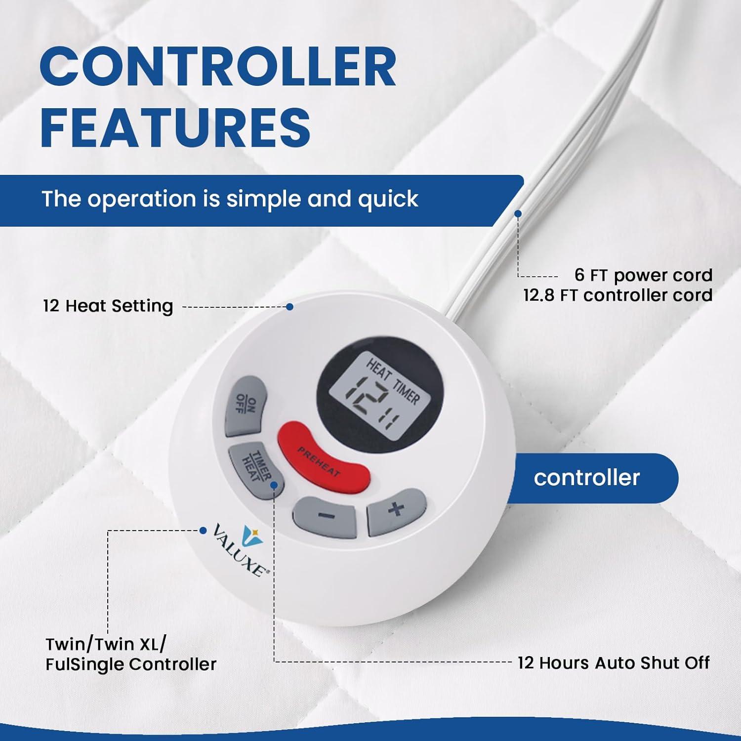 Almohadilla Térmica Doble VALUXE 137x191 cm 10 Niveles Calor