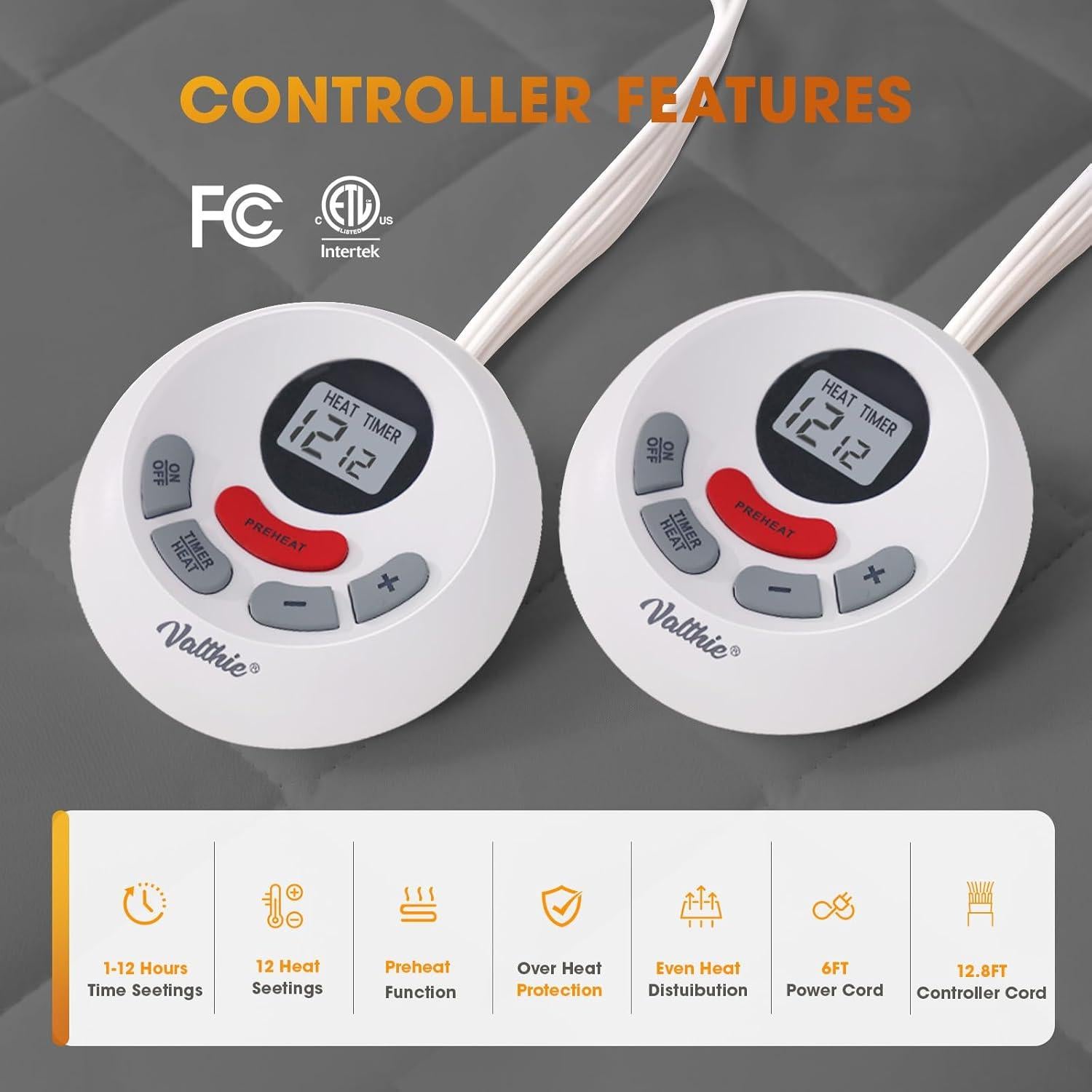 Almohadilla Térmica Eléctrica Valthie Queen 152x203 cm Gris