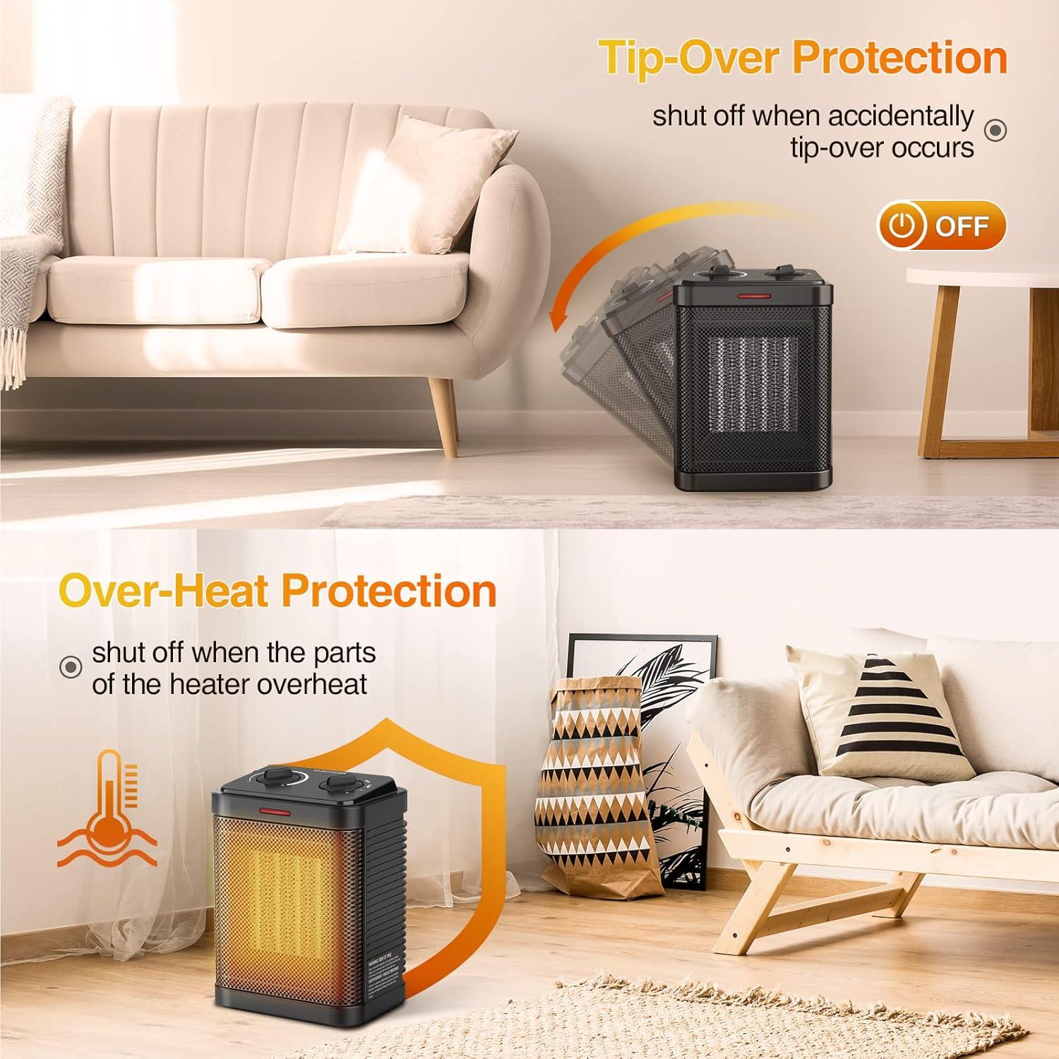 Calentador Eléctrico Oprunsy PTC 1500W con Termostato y Seguridad