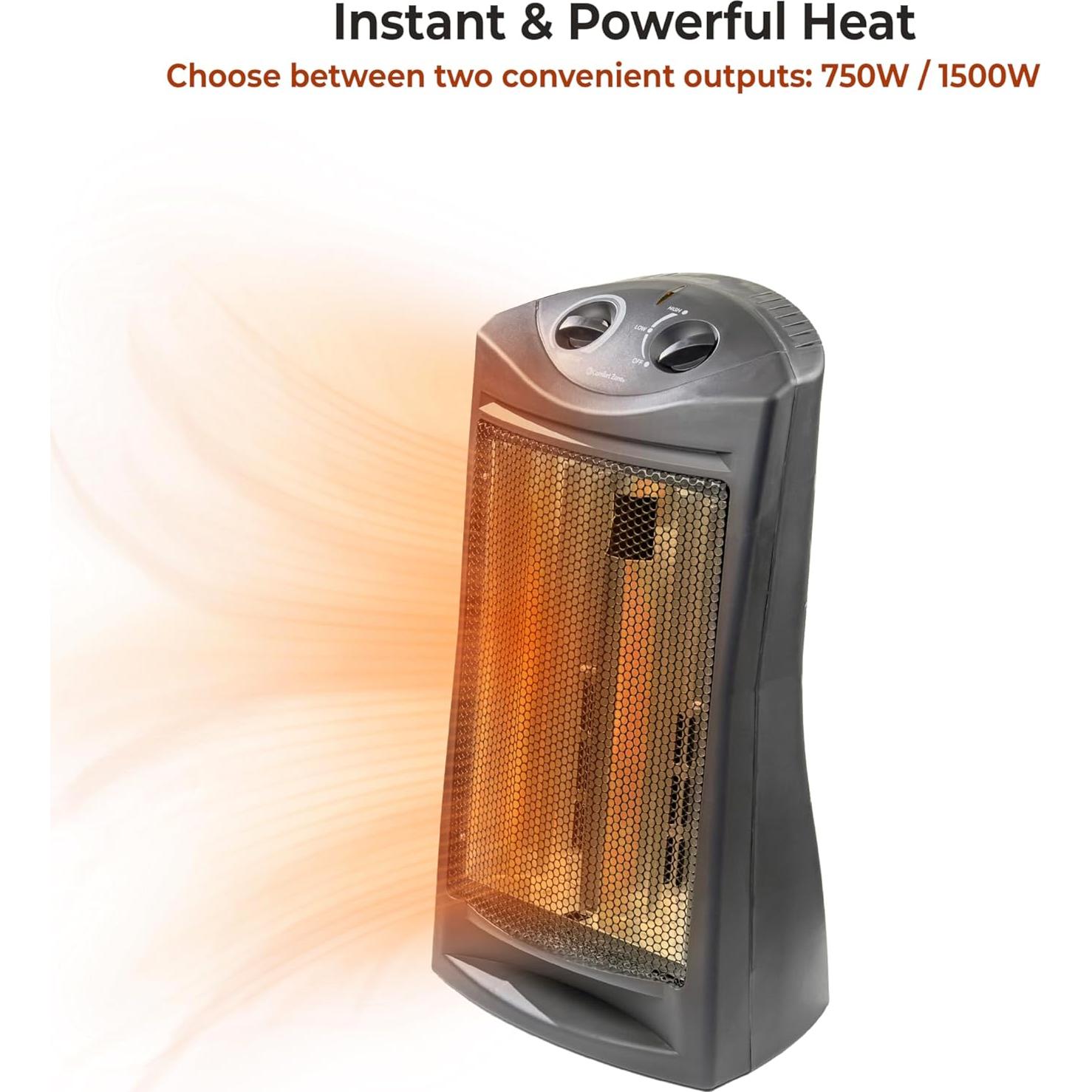 Calentador de Torre Eléctrico Comfort Zone CZQTV007BK 1500W