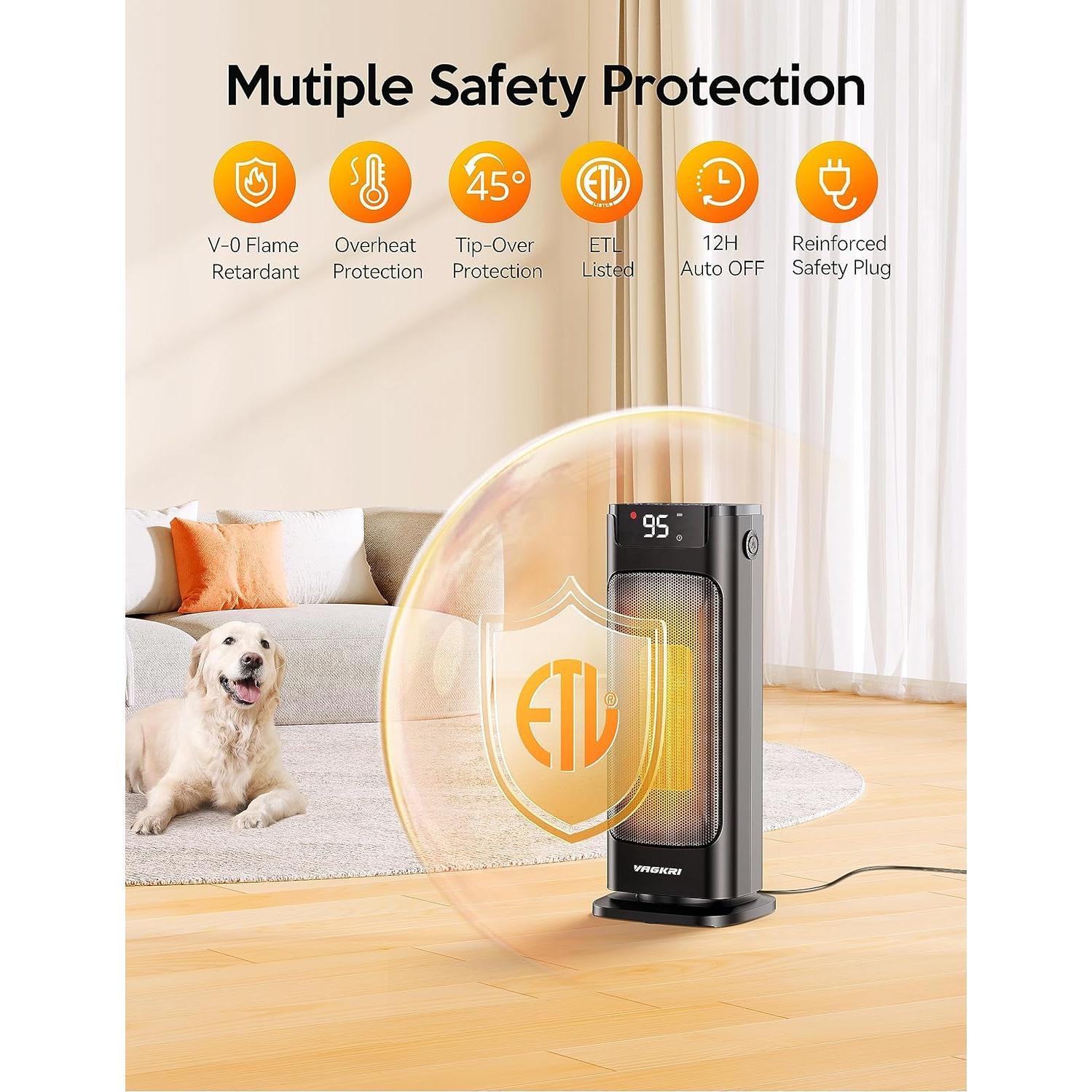 Calefactor Eléctrico VAGKRI 1500W Portátil con Termostato y Control Remoto