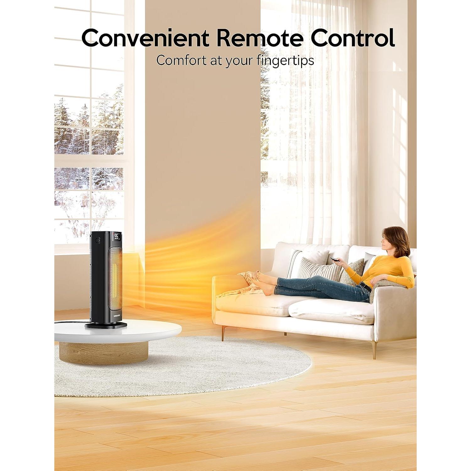 Calefactor Eléctrico VAGKRI 1500W Portátil con Termostato y Control Remoto