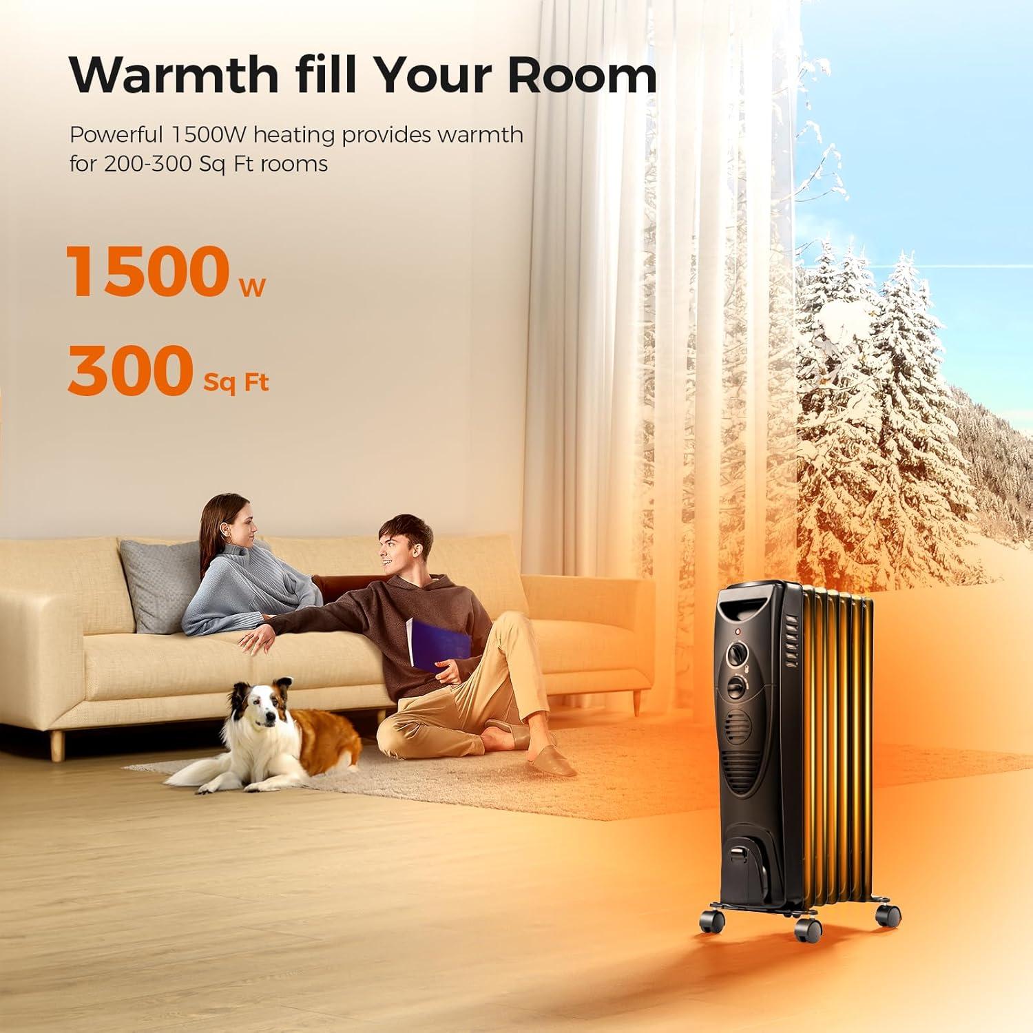 Calefactor Eléctrico Portátil Kismile 1500W con Termostato y Protección