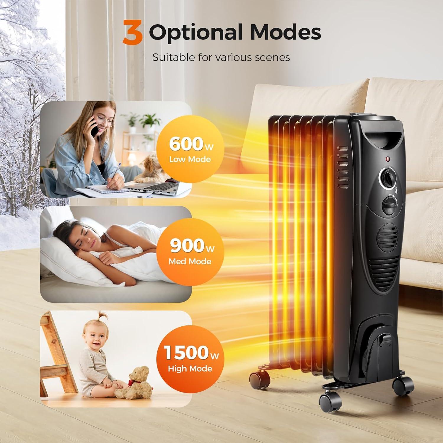 Calefactor Eléctrico Portátil Kismile 1500W con Termostato y Protección