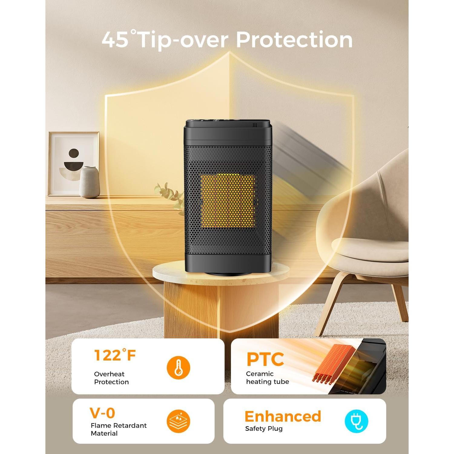 Calentador Eléctrico Portátil Qxpztk 1500W con Control Remoto