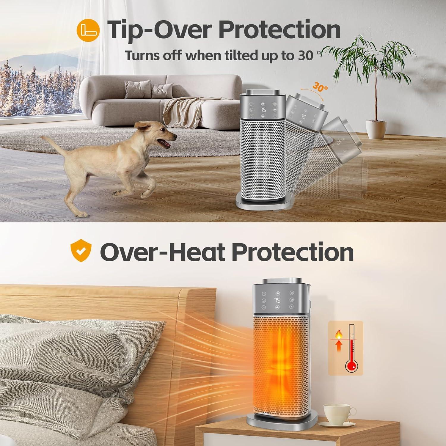 Calentador Eléctrico Wobuzhi 1500W con Termostato y Humidificador