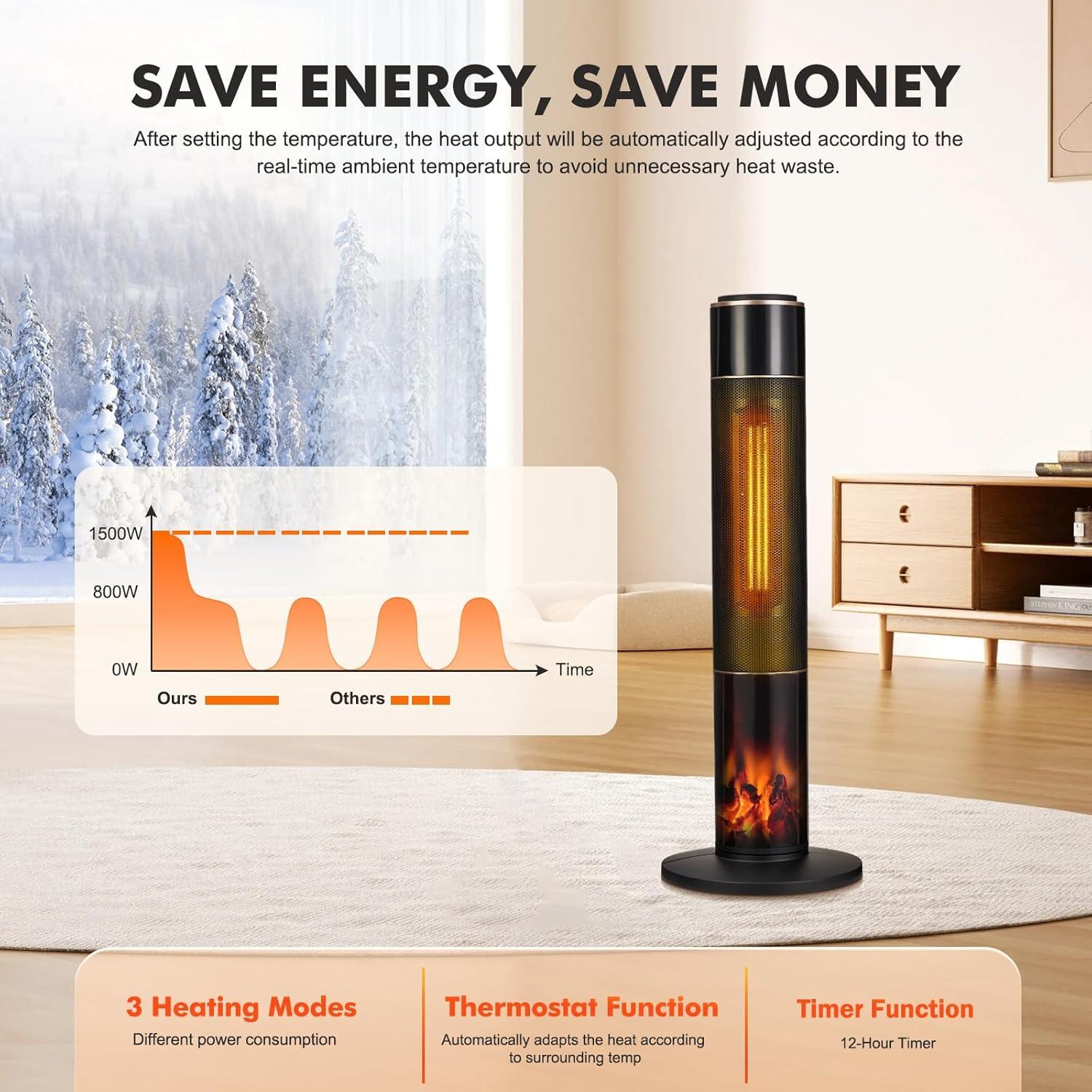 Calentador de Espacio Eléctrico PioneerWorks 33.8" 1500W con Control Remoto