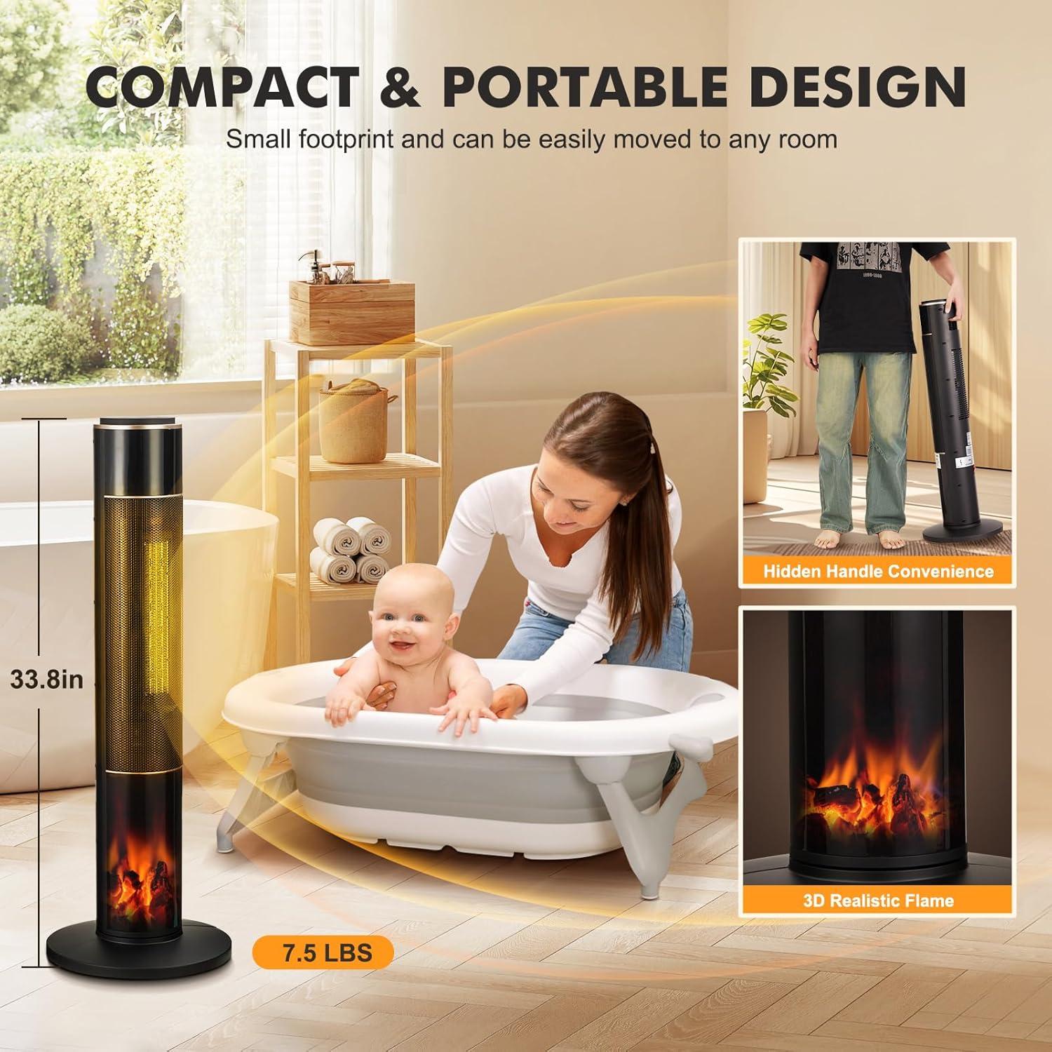 Calentador de Espacio Eléctrico PioneerWorks 33.8" 1500W con Control Remoto