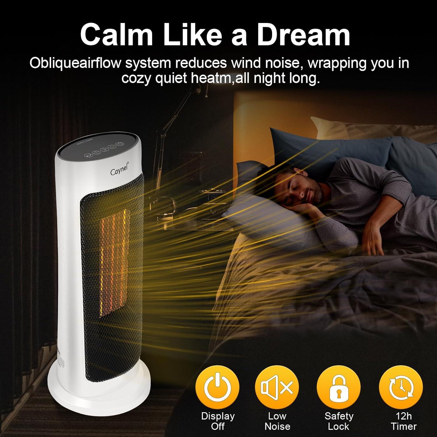 Calentador de Torre Cerámico CAYNEL 1500W Oscilante con Termostato