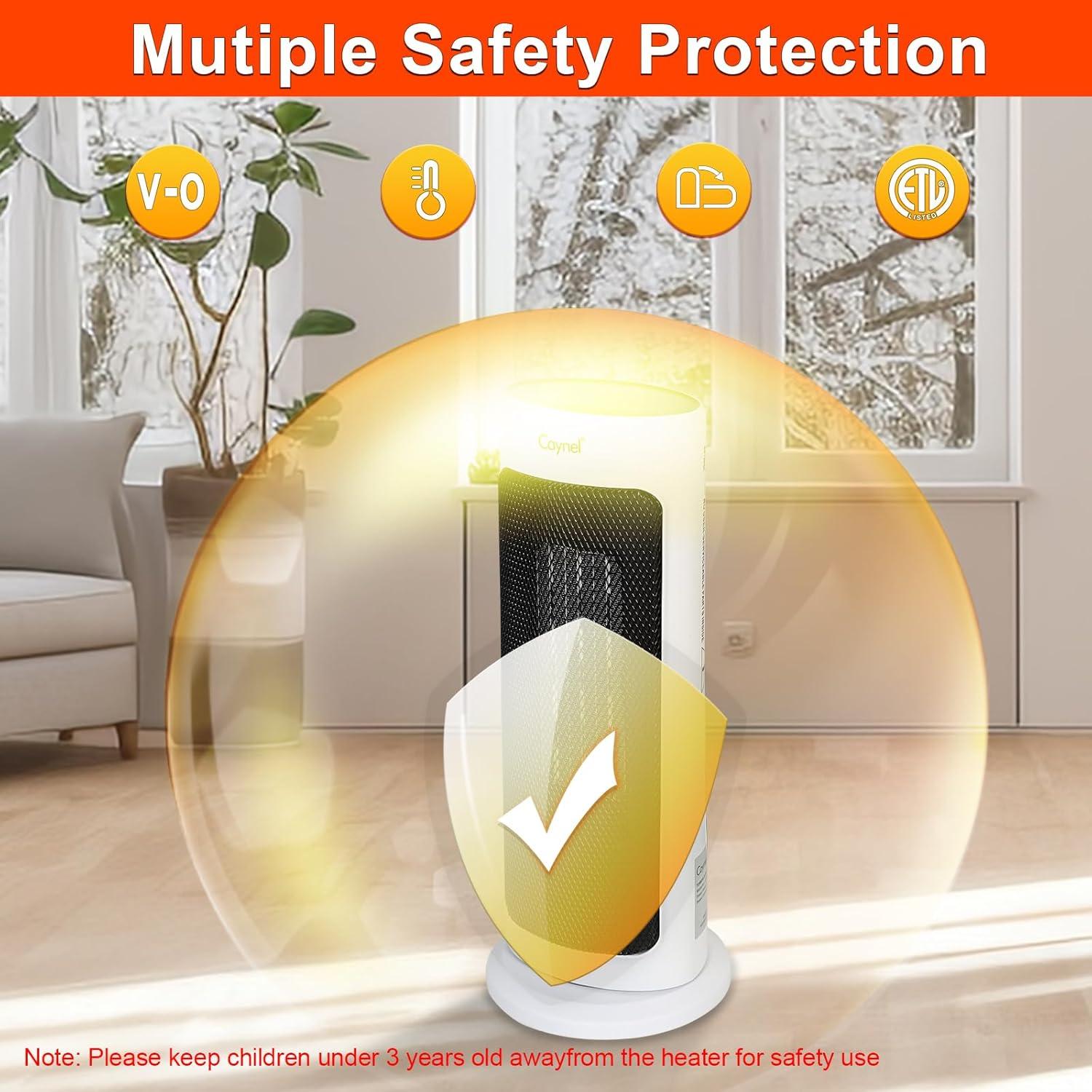 Calentador de Torre Cerámico CAYNEL 1500W Oscilante con Termostato