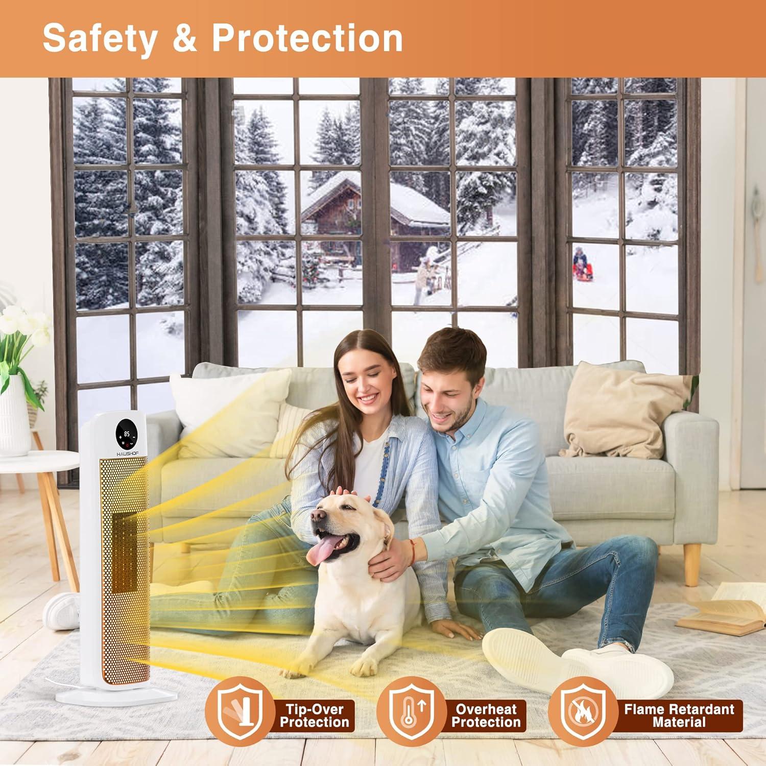 Calefactor de Torre Eléctrico HAUSHOF 1500W con Control Remoto