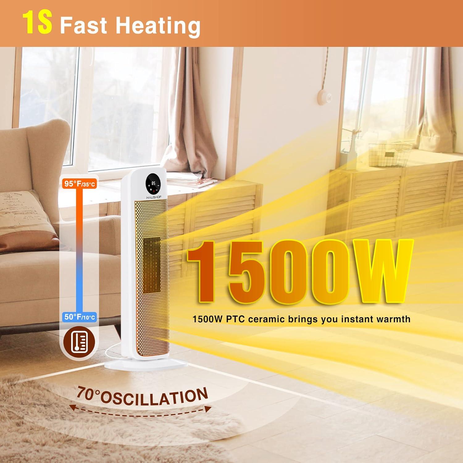 Calefactor de Torre Eléctrico HAUSHOF 1500W con Control Remoto