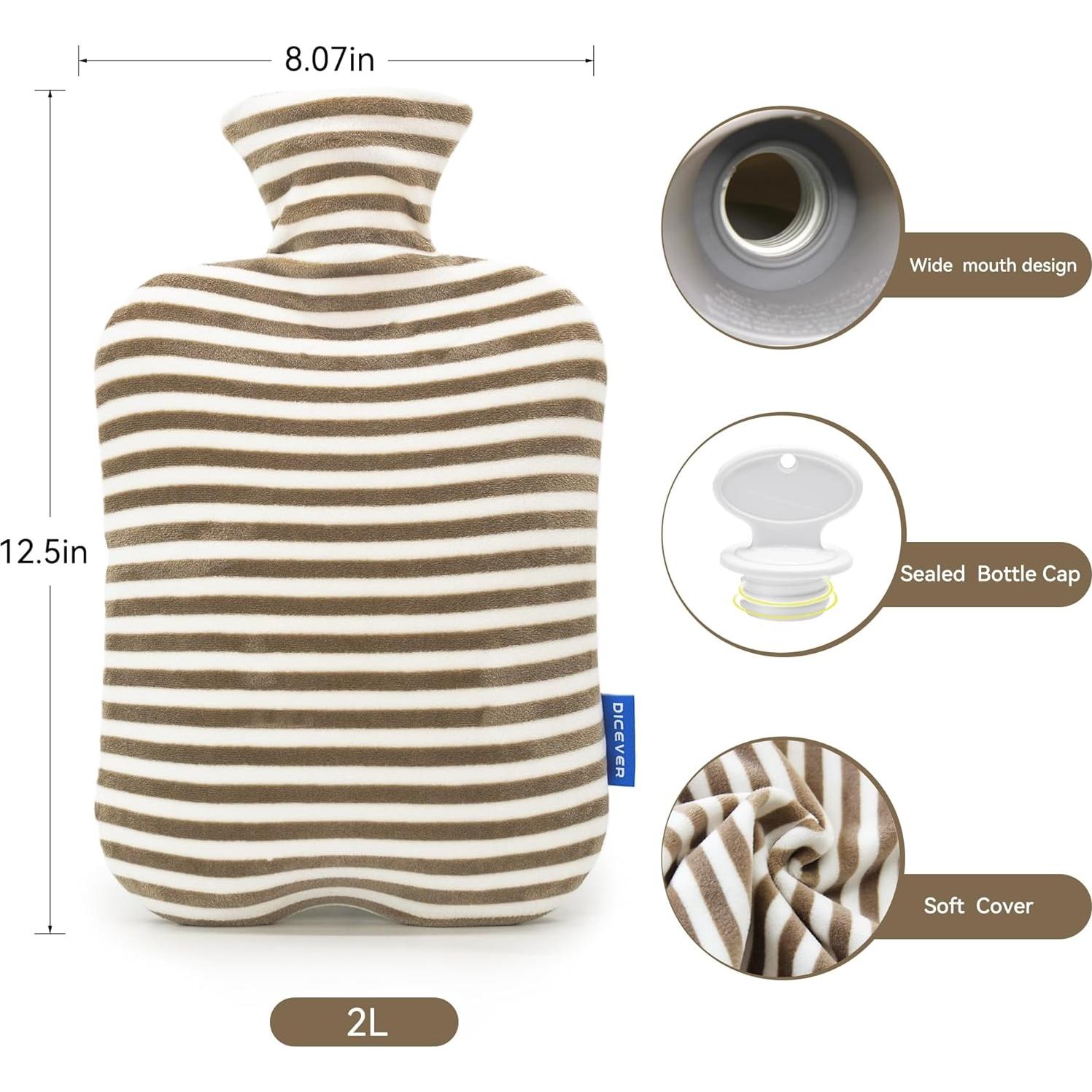 Botella de Agua Caliente DICEVER 2L con Funda Suave Gris