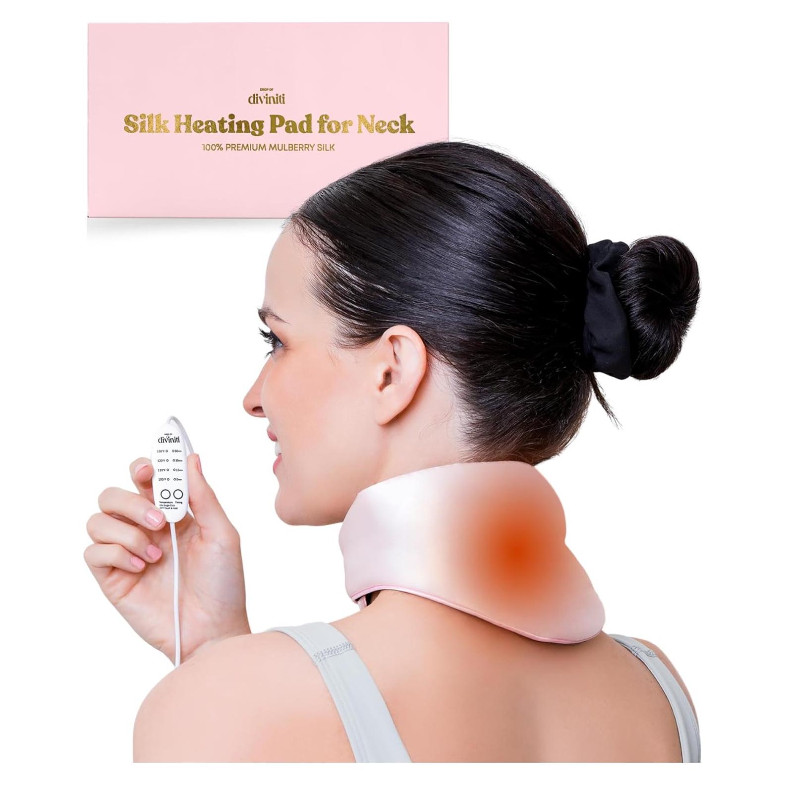 Almohadilla Térmica Eléctrica de Seda DROP OF DIVINITI - Cuello y Hombros, 4 Modos de Calor, Rosa