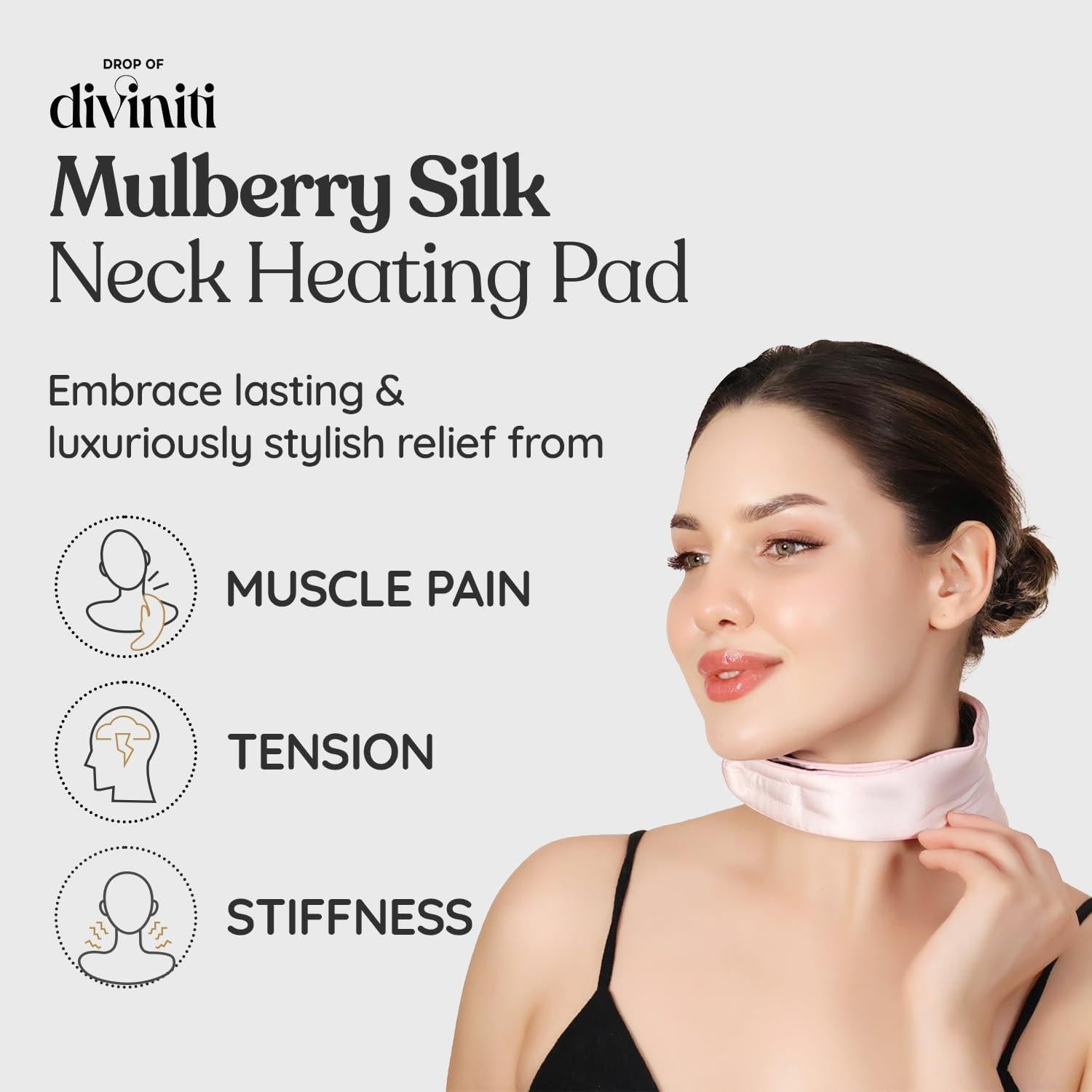 Almohadilla Térmica Eléctrica de Seda DROP OF DIVINITI - Cuello y Hombros, 4 Modos de Calor, Rosa