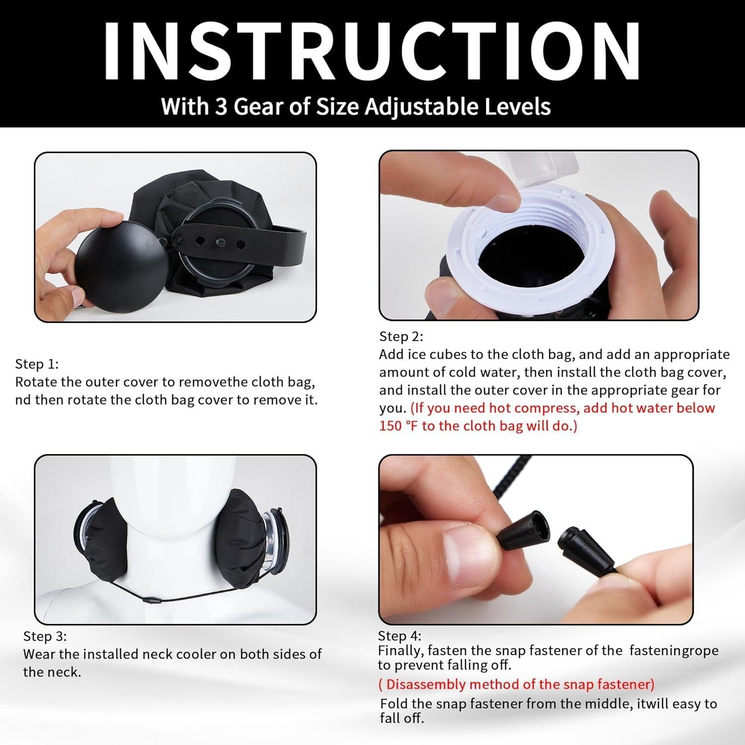 Enfriador de Cuello Promilove Negro Reutilizable para Verano e Invierno