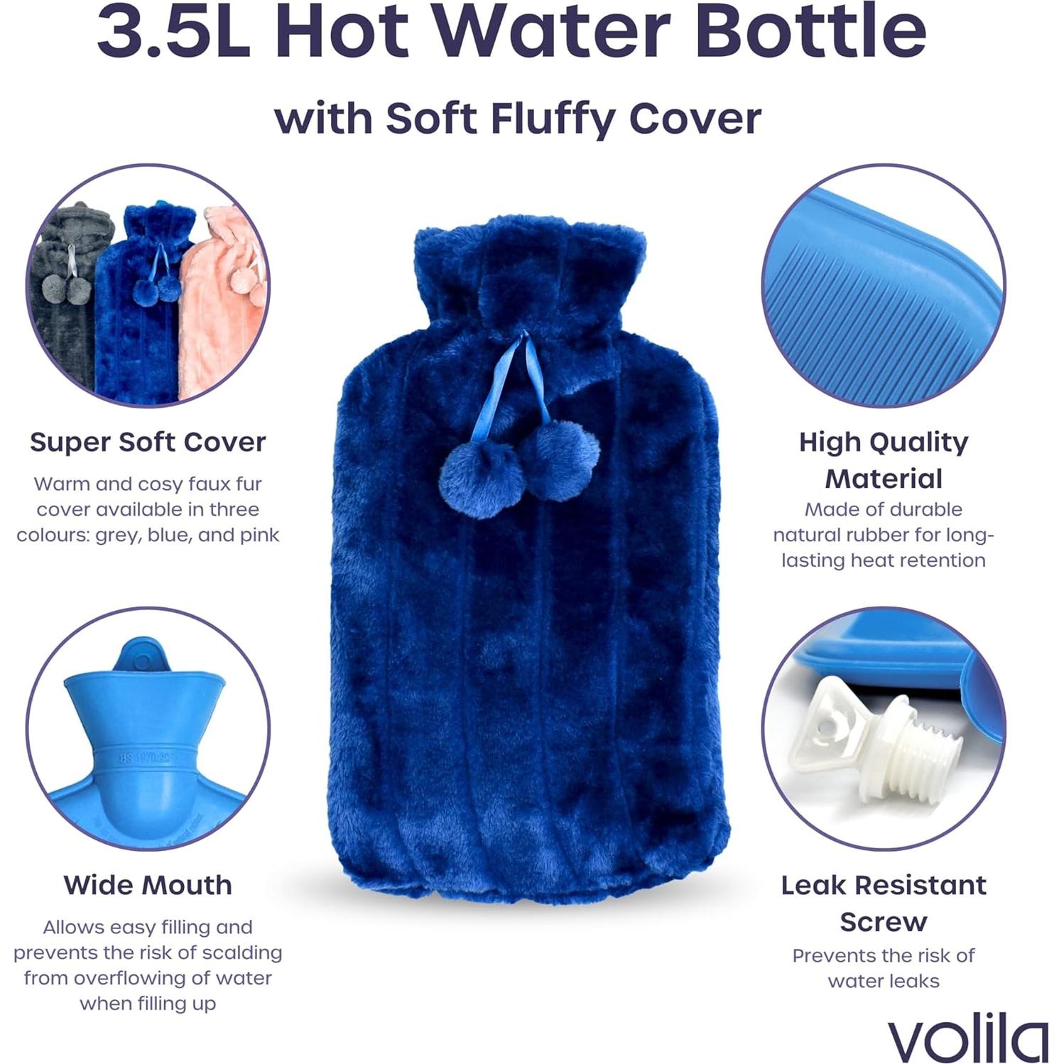 Botella de Agua Caliente 3.5L Volila con Funda Suave Azul