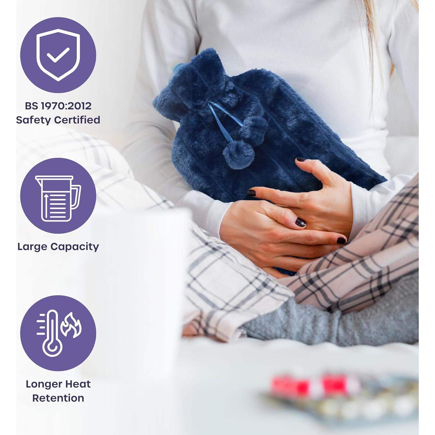 Botella de Agua Caliente 3.5L Volila con Funda Suave Azul