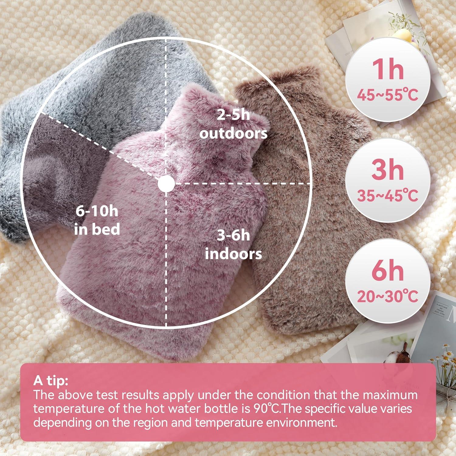 Botella de Agua Caliente DICEVER 2L con Funda Rosa a Prueba de Fugas