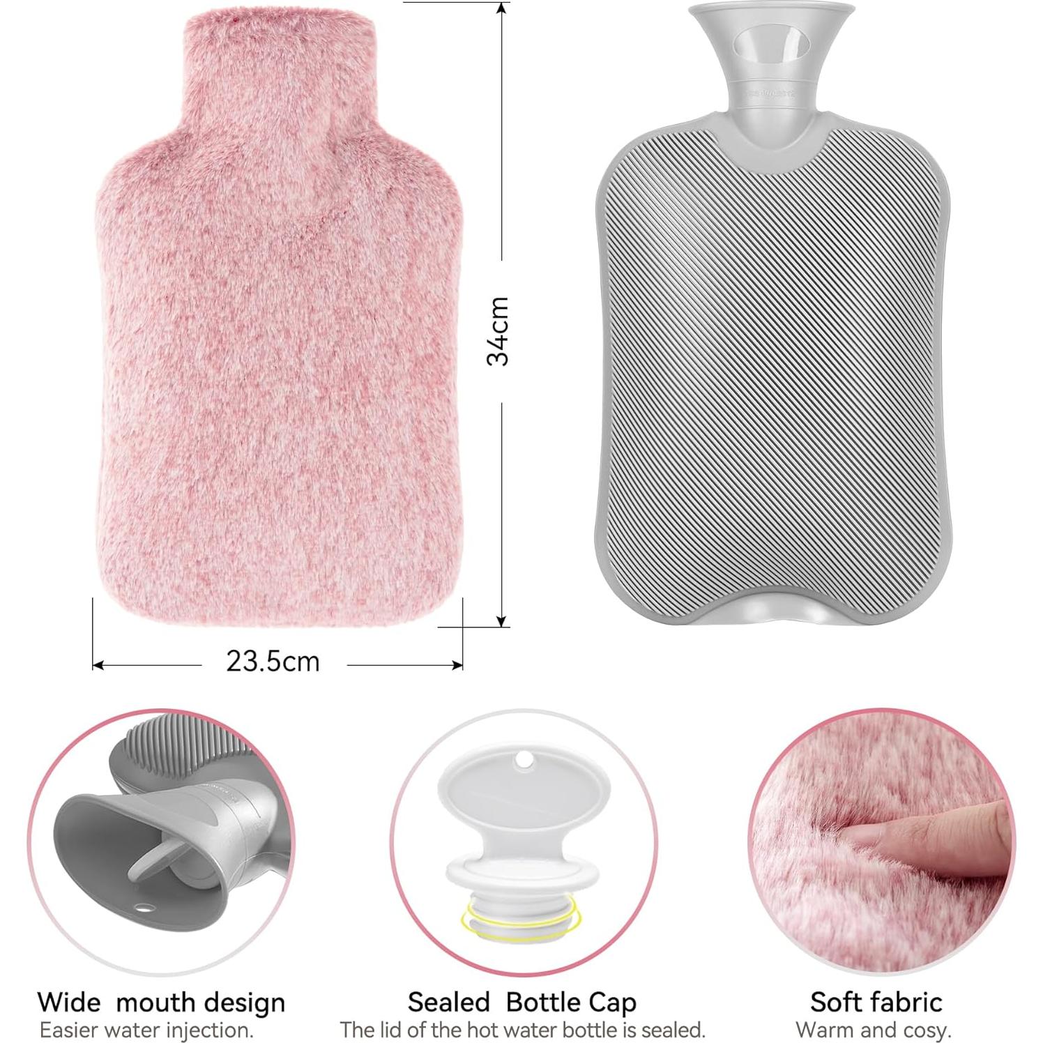 Botella de Agua Caliente DICEVER 2L con Funda Rosa a Prueba de Fugas