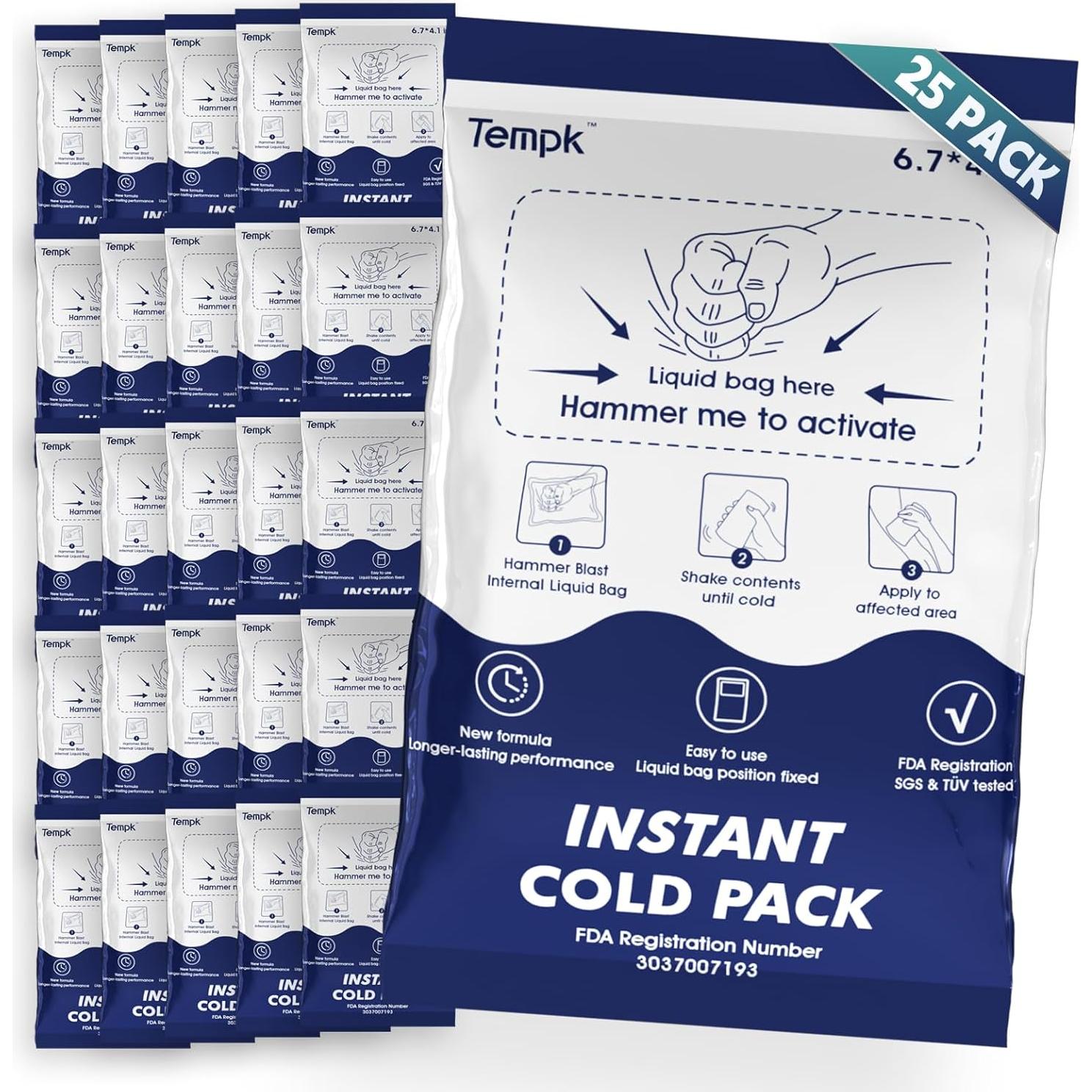 25 Paquetes Fríos Instantáneos Tempk - Compresas Desechables para Lesiones