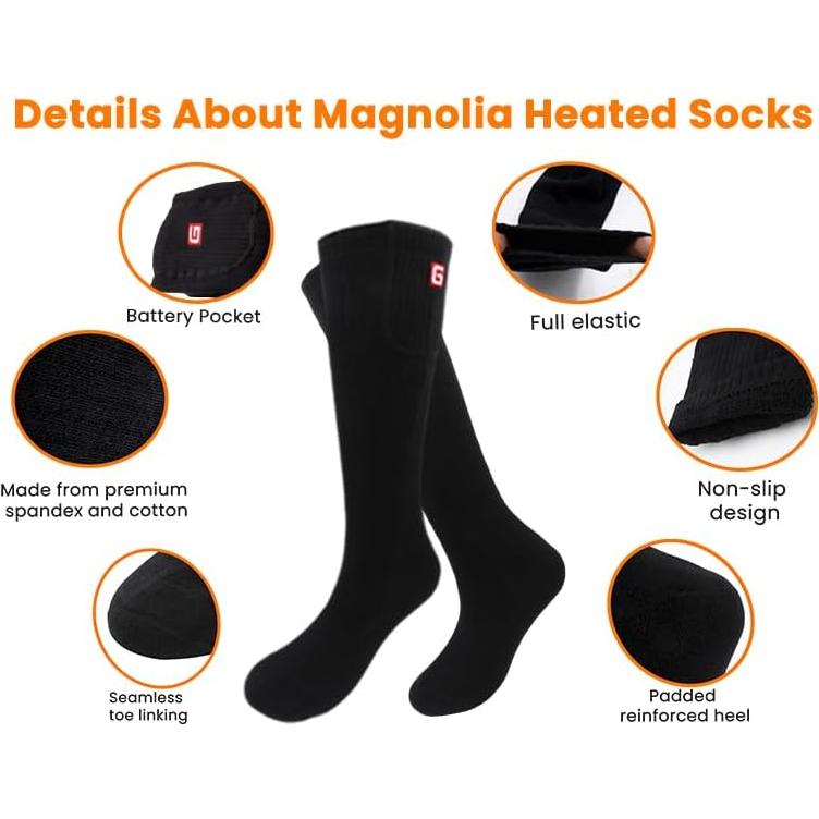 Calcetines Calentados Magnolia 3.7V Negro Mediano Recargables