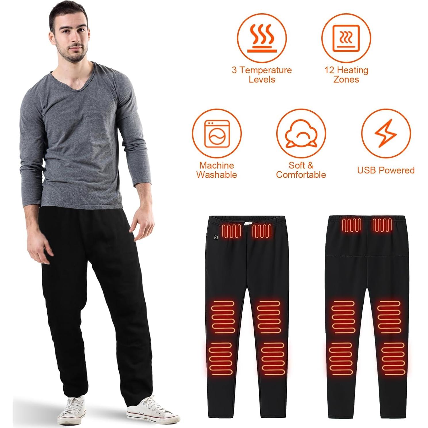 Pantalones Térmicos Unisex USB 12 Zonas Calentamiento 3X Negro