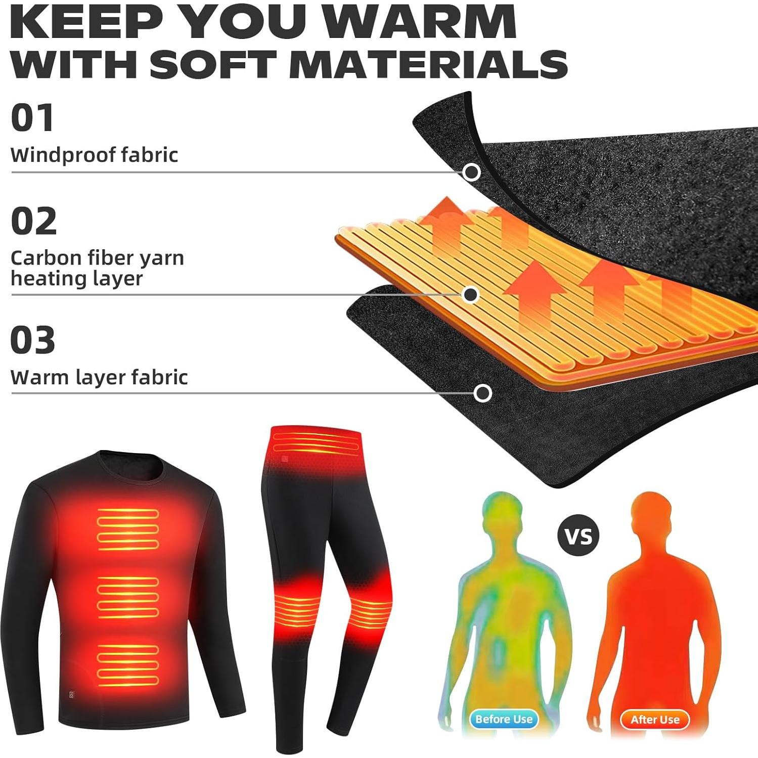 Conjunto Ropa Interior Térmica Eléctrica J JINPEI Manga Larga M