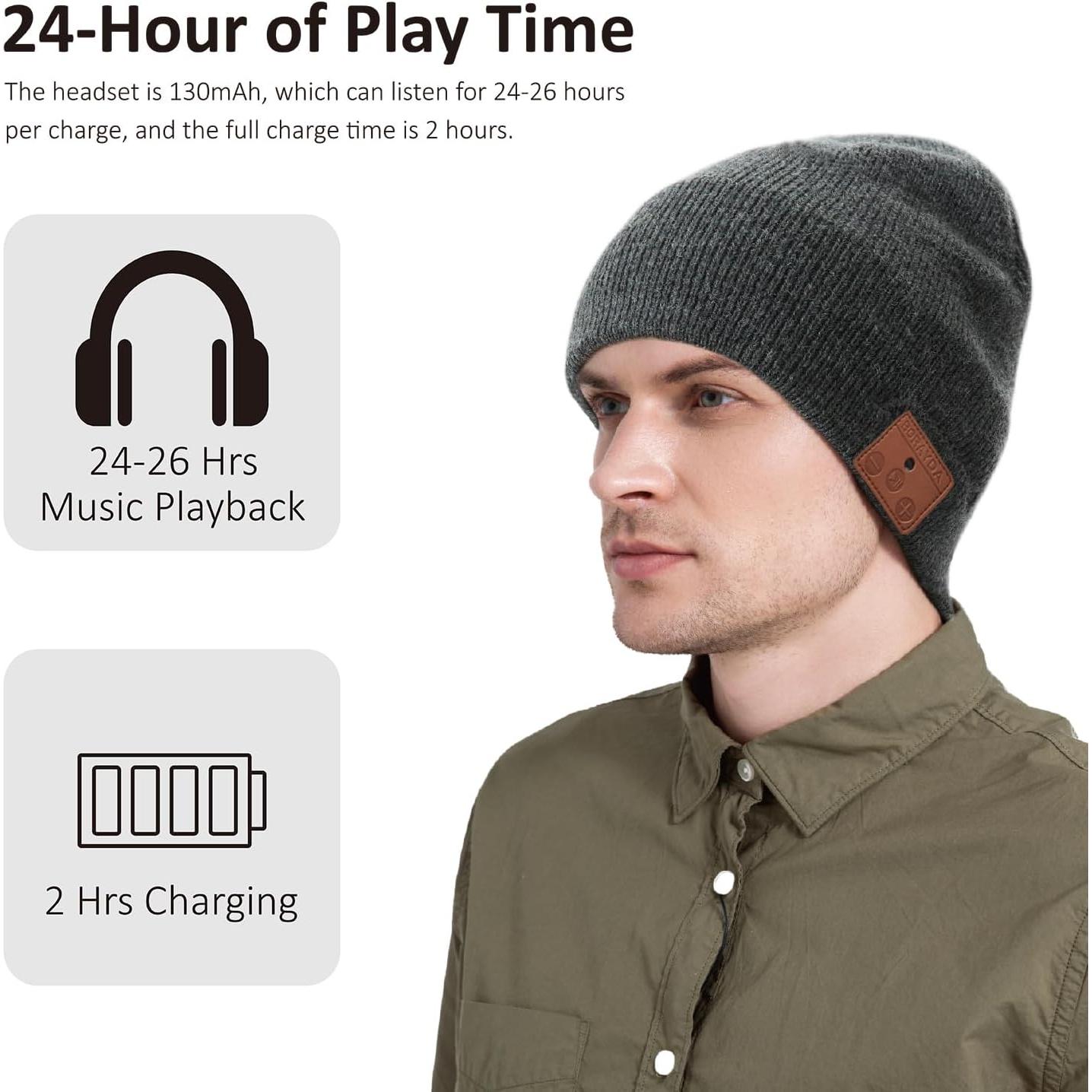 Gorro Bluetooth Merino BORAYDA BR001 Carbón 24h Reproducción