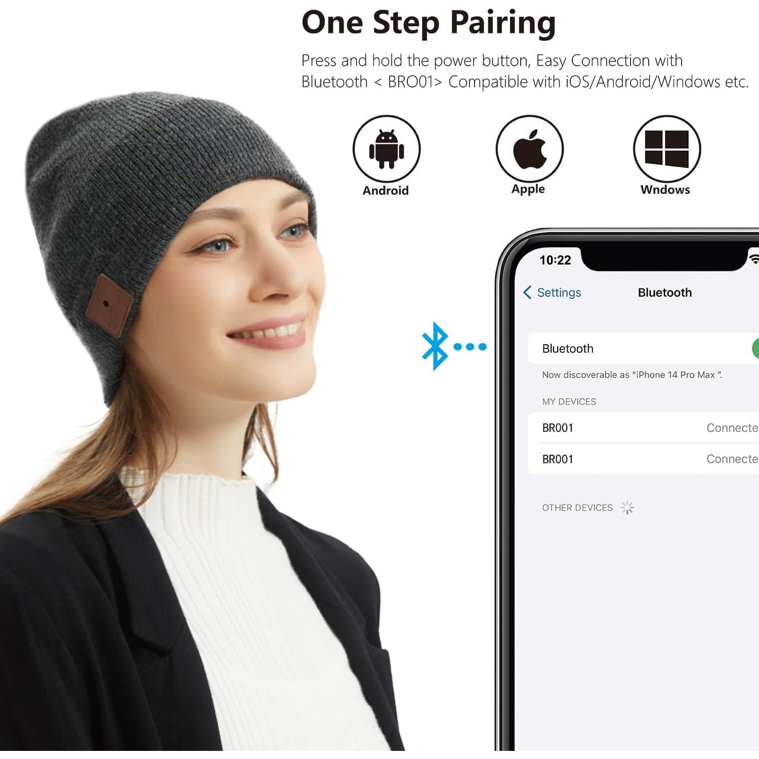 Gorro Bluetooth Merino BORAYDA BR001 Carbón 24h Reproducción